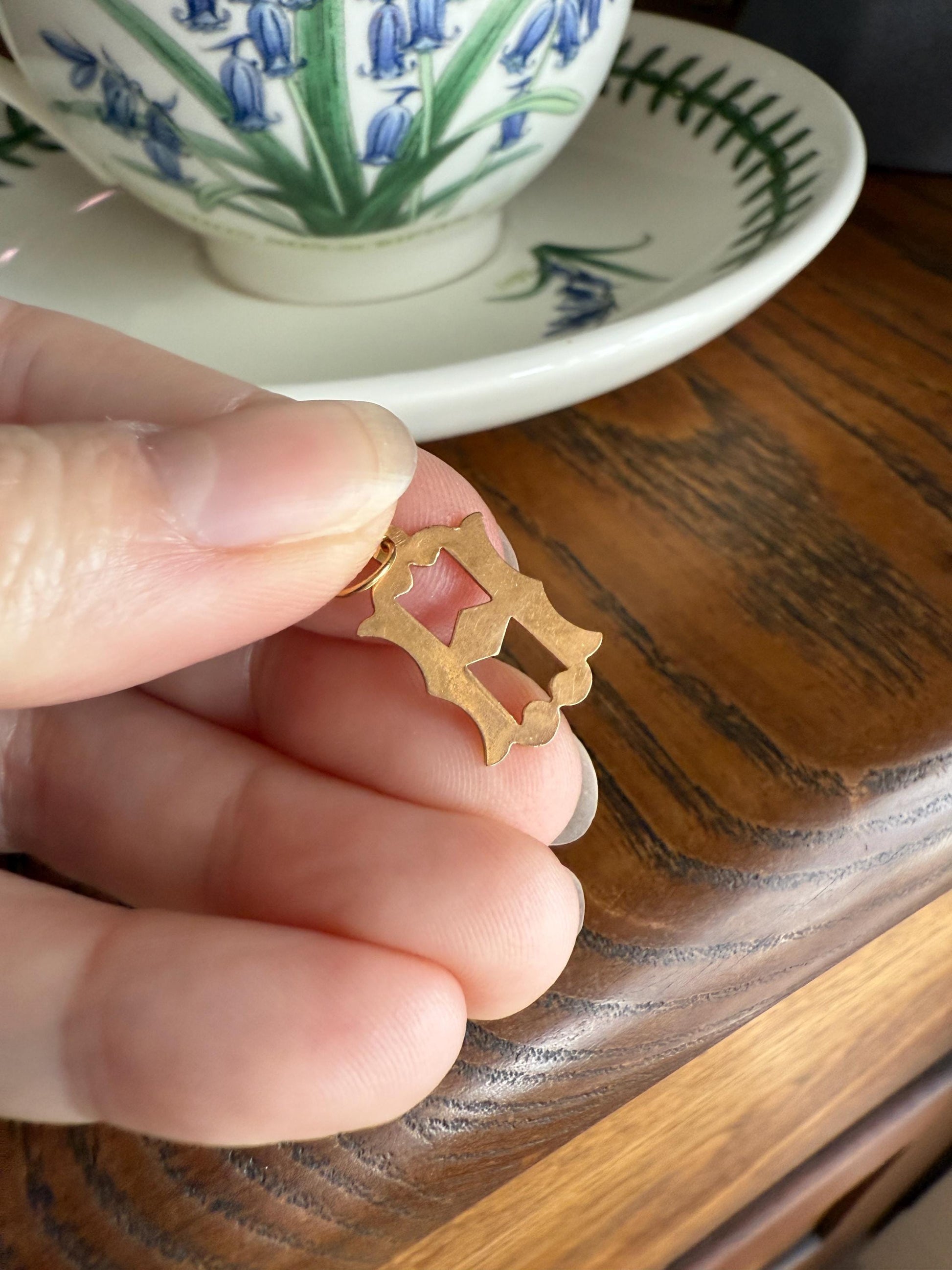 Antique LETTER Pendant Charm H A 19k Solid Gold Figural Monogram Initial