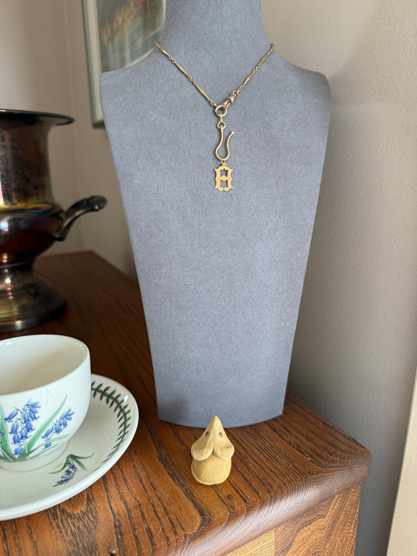 Antique LETTER Pendant Charm H A 19k Solid Gold Figural Monogram Initial