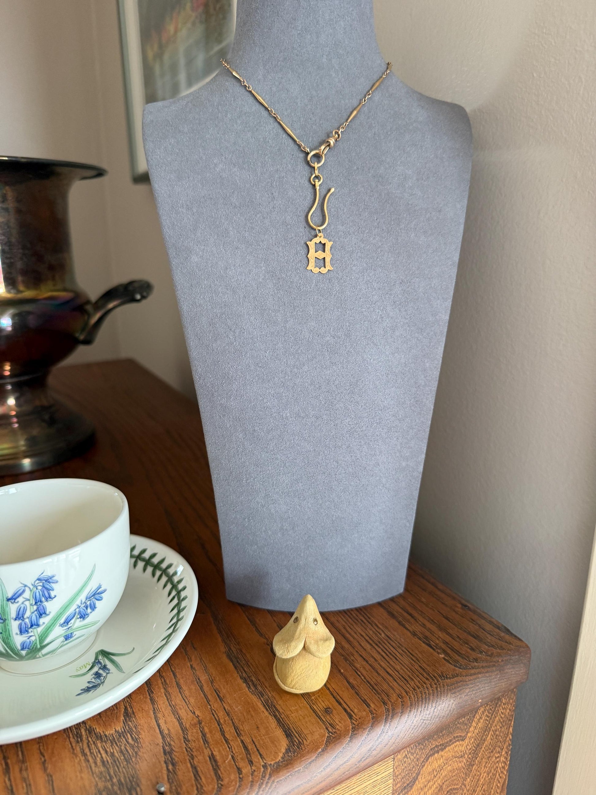 Antique LETTER Pendant Charm H A 19k Solid Gold Figural Monogram Initial
