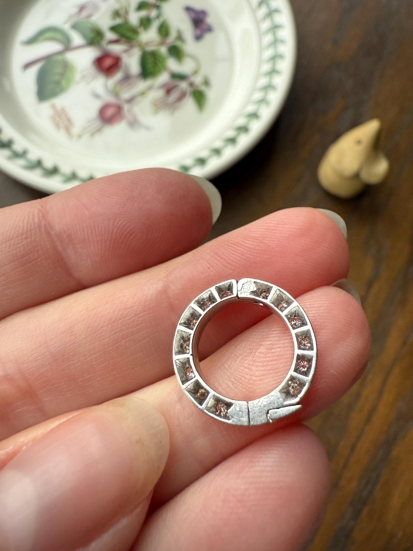 OPENING Art Deco 13 Diamond Encrusted Hinged Bale Circle Pendant Charm Holder Useful Original Parts Findings Vintage Connector