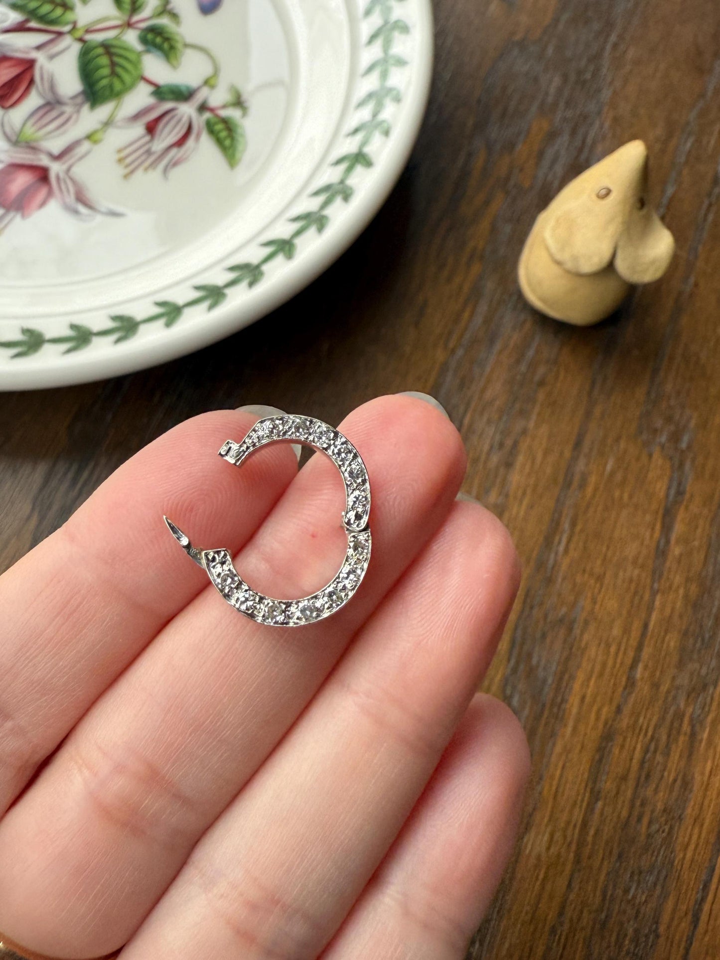 OPENING Art Deco 13 Diamond Encrusted Hinged Bale Circle Pendant Charm Holder Useful Original Parts Findings Vintage Connector