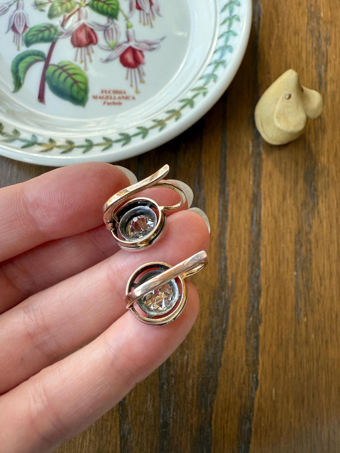 Boxed Original Antique 3.7 Carats Old Mine Cut DIAMOND Natural Dormeuse Earrings Bezel Set Circle Halo 18k Gold Silver Dangle Bullseye Gift