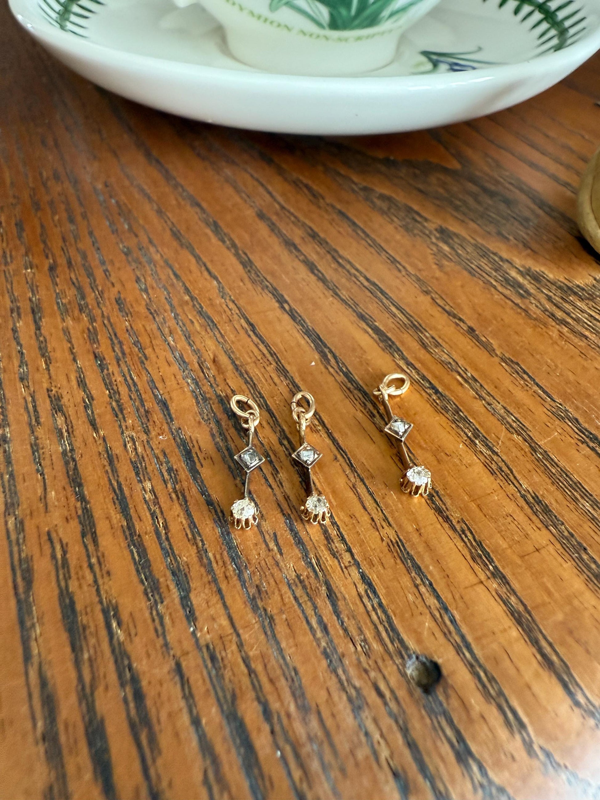 One VICTORIAN Antique Old Mine Cut DIAMOND Rose Cut Dangle Pendant Charm or Earrings Linear 18k Gold French Belle Epoque Buttercup 3 Avail