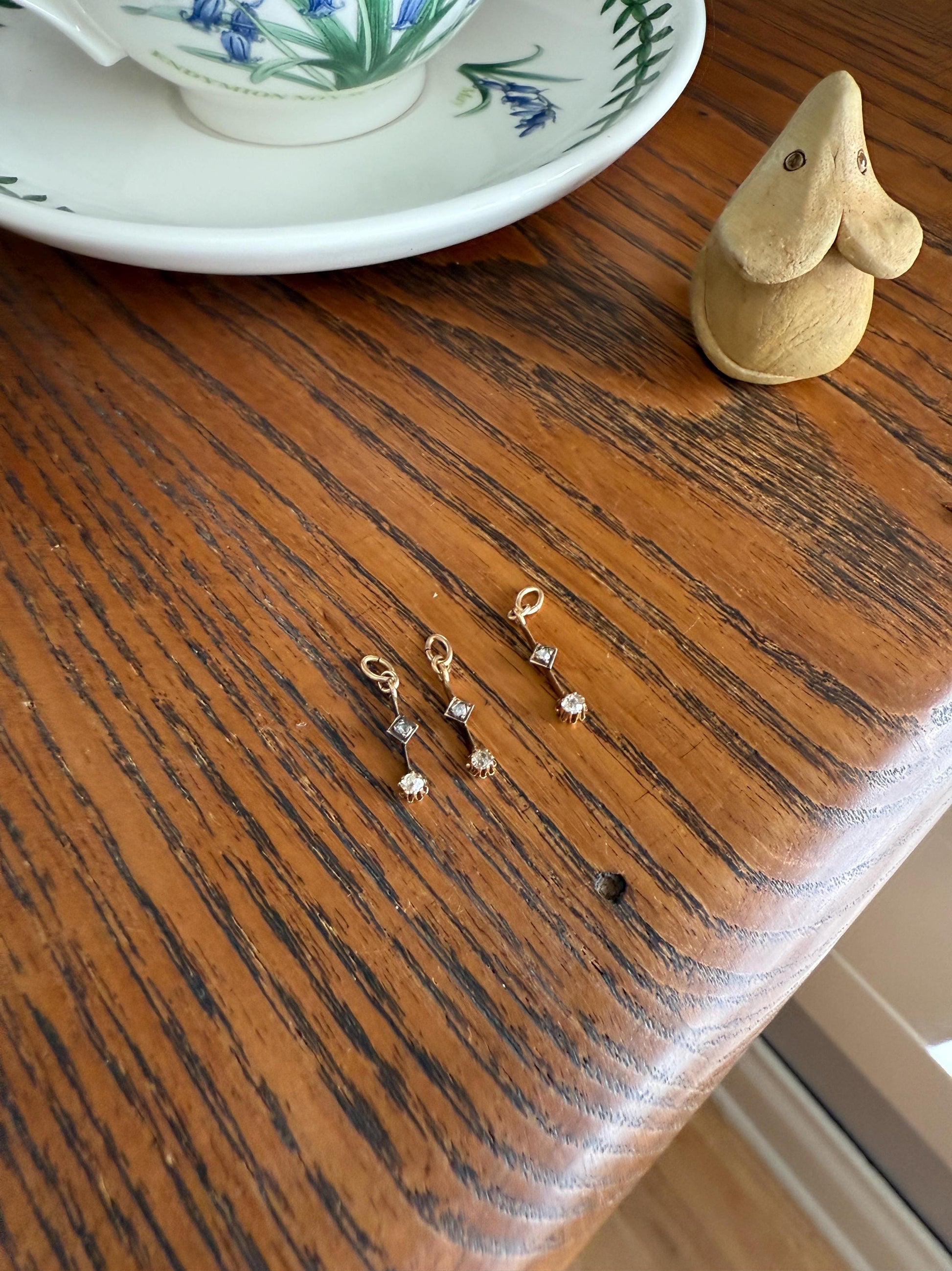 One VICTORIAN Antique Old Mine Cut DIAMOND Rose Cut Dangle Pendant Charm or Earrings Linear 18k Gold French Belle Epoque Buttercup 3 Avail