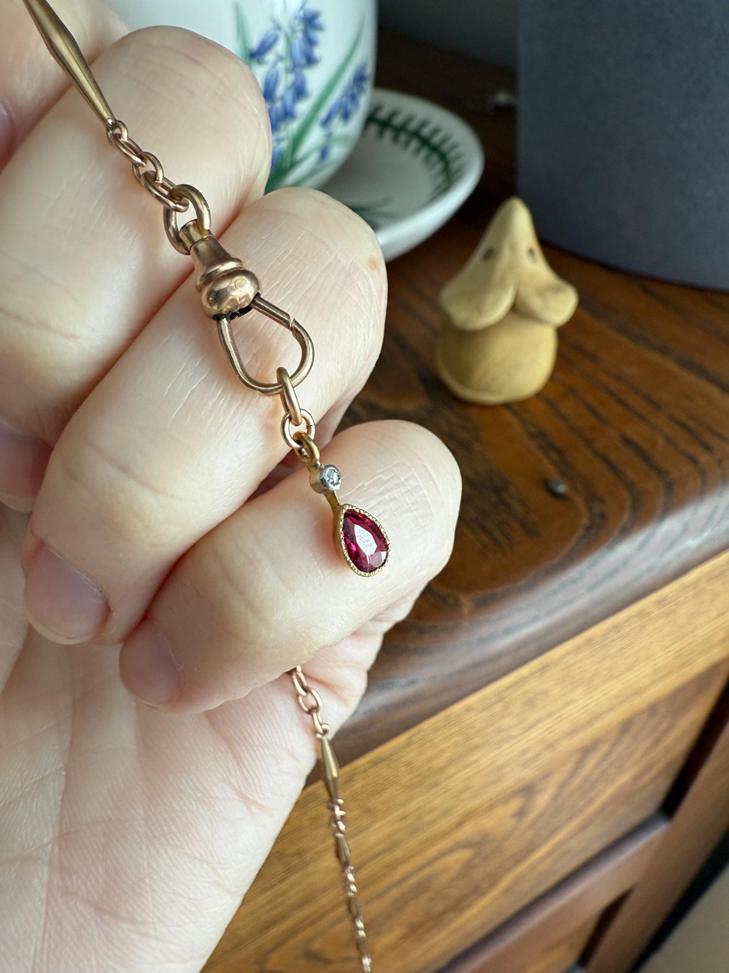 One Teardrop RUBY VICTORIAN Antique Rose Cut DIAMOND Dangle Pendant Charm 18k Gold French Belle Epoque Pear 3 Avail