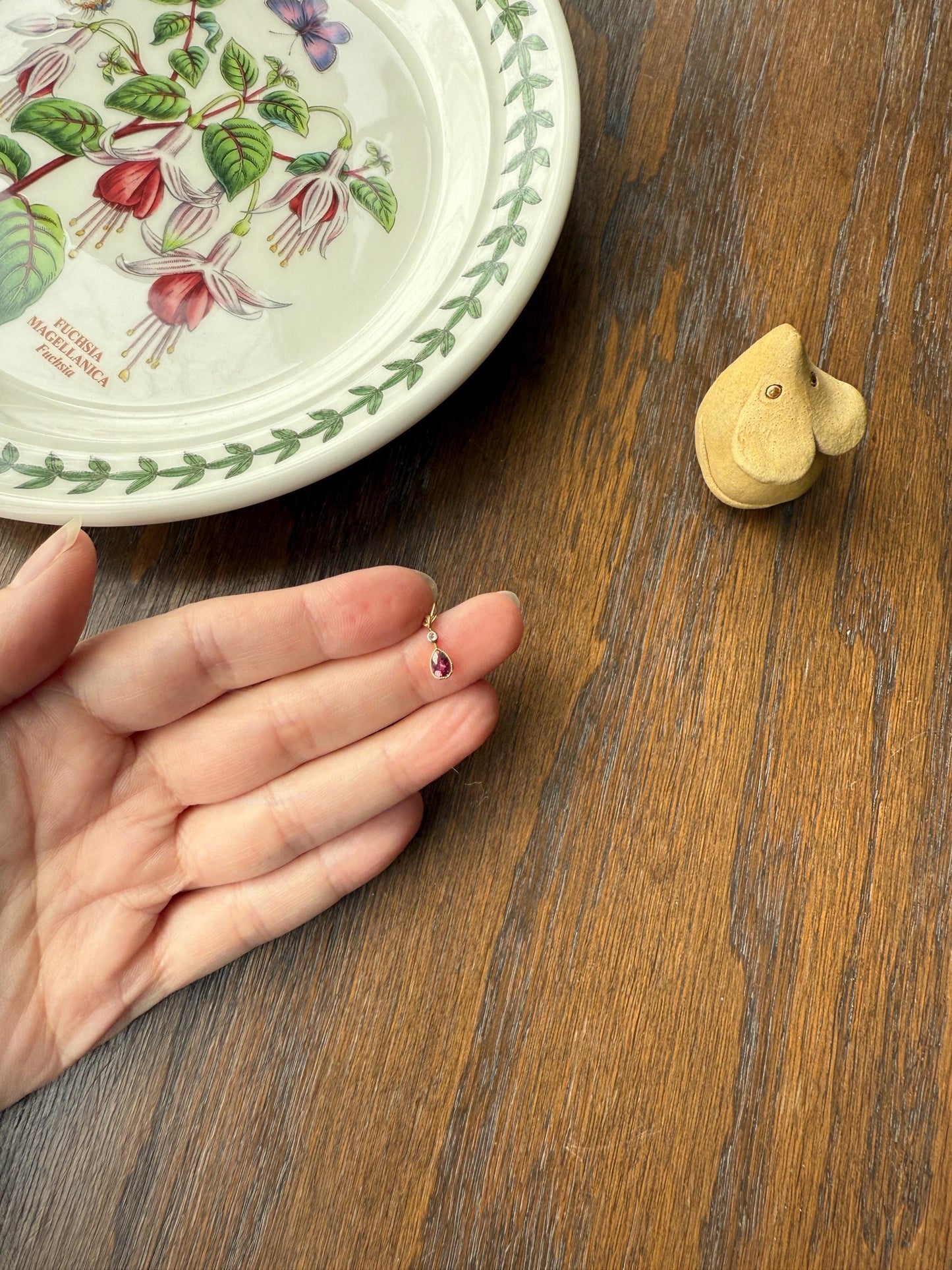 One Teardrop RUBY VICTORIAN Antique Rose Cut DIAMOND Dangle Pendant Charm 18k Gold French Belle Epoque Pear 3 Avail