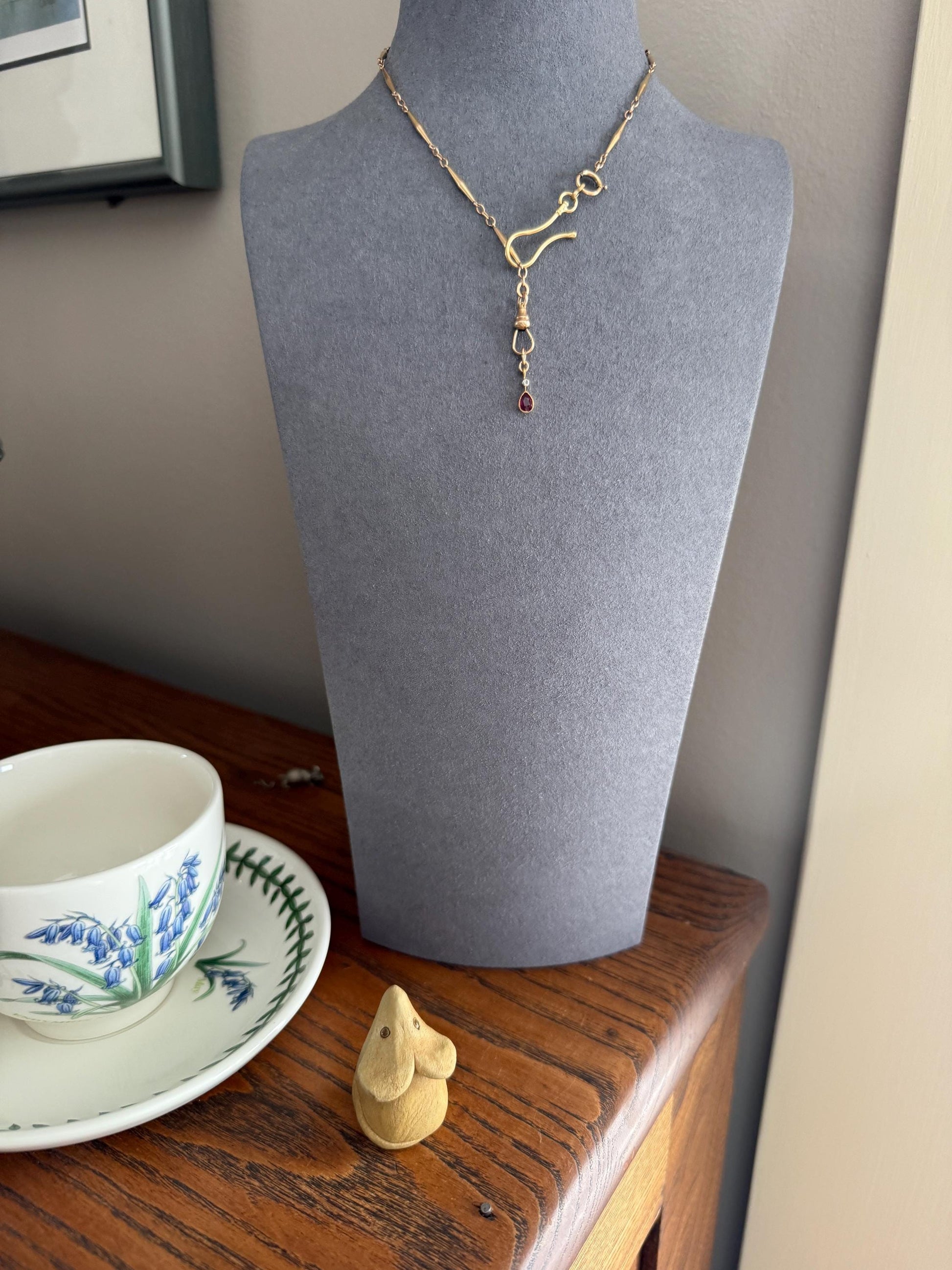 One Teardrop RUBY VICTORIAN Antique Rose Cut DIAMOND Dangle Pendant Charm 18k Gold French Belle Epoque Pear 3 Avail