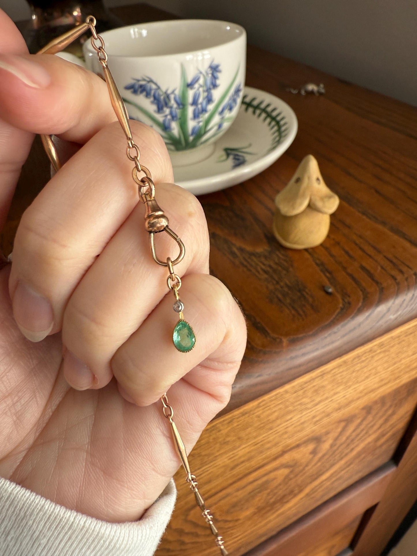 One Teardrop EMERALD VICTORIAN Antique Rose Cut DIAMOND Dangle Pendant Charm 18k Gold French Belle Epoque Pear 3 Avail