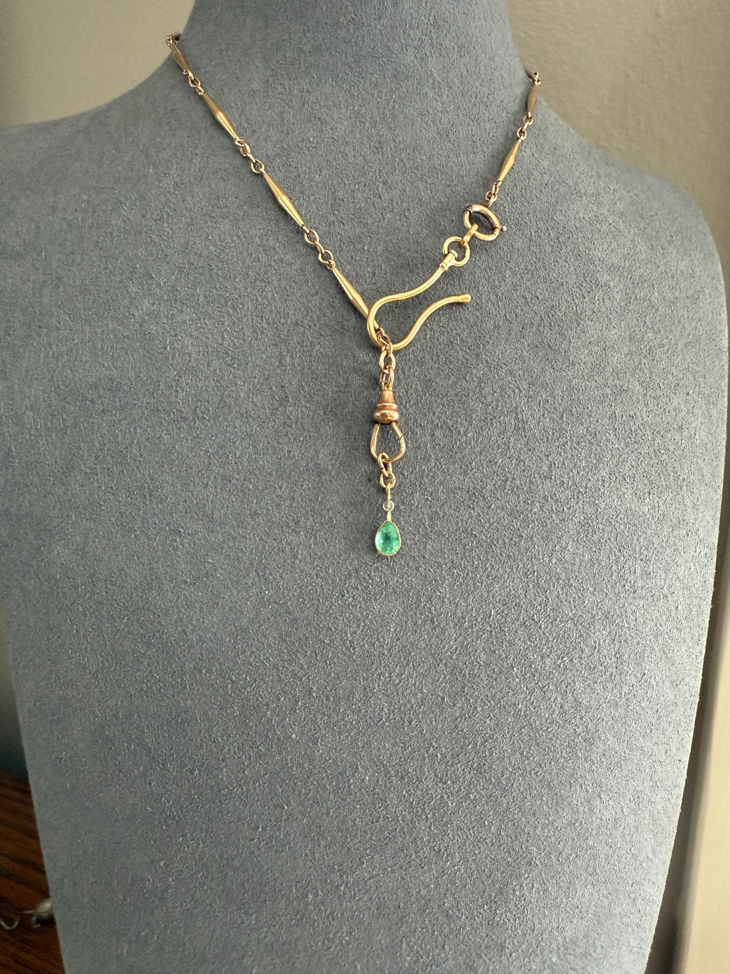 One Teardrop EMERALD VICTORIAN Antique Rose Cut DIAMOND Dangle Pendant Charm 18k Gold French Belle Epoque Pear 3 Avail