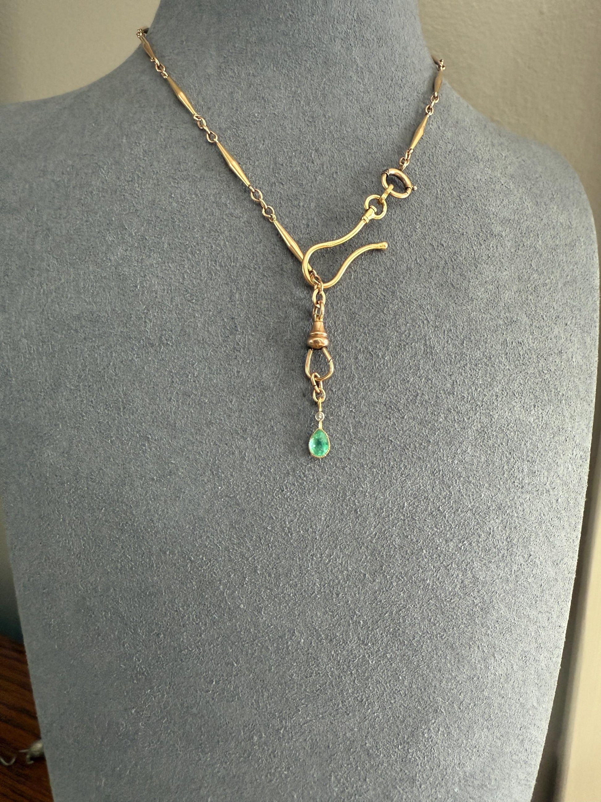 One Teardrop EMERALD VICTORIAN Antique Rose Cut DIAMOND Dangle Pendant Charm 18k Gold French Belle Epoque Pear 3 Avail