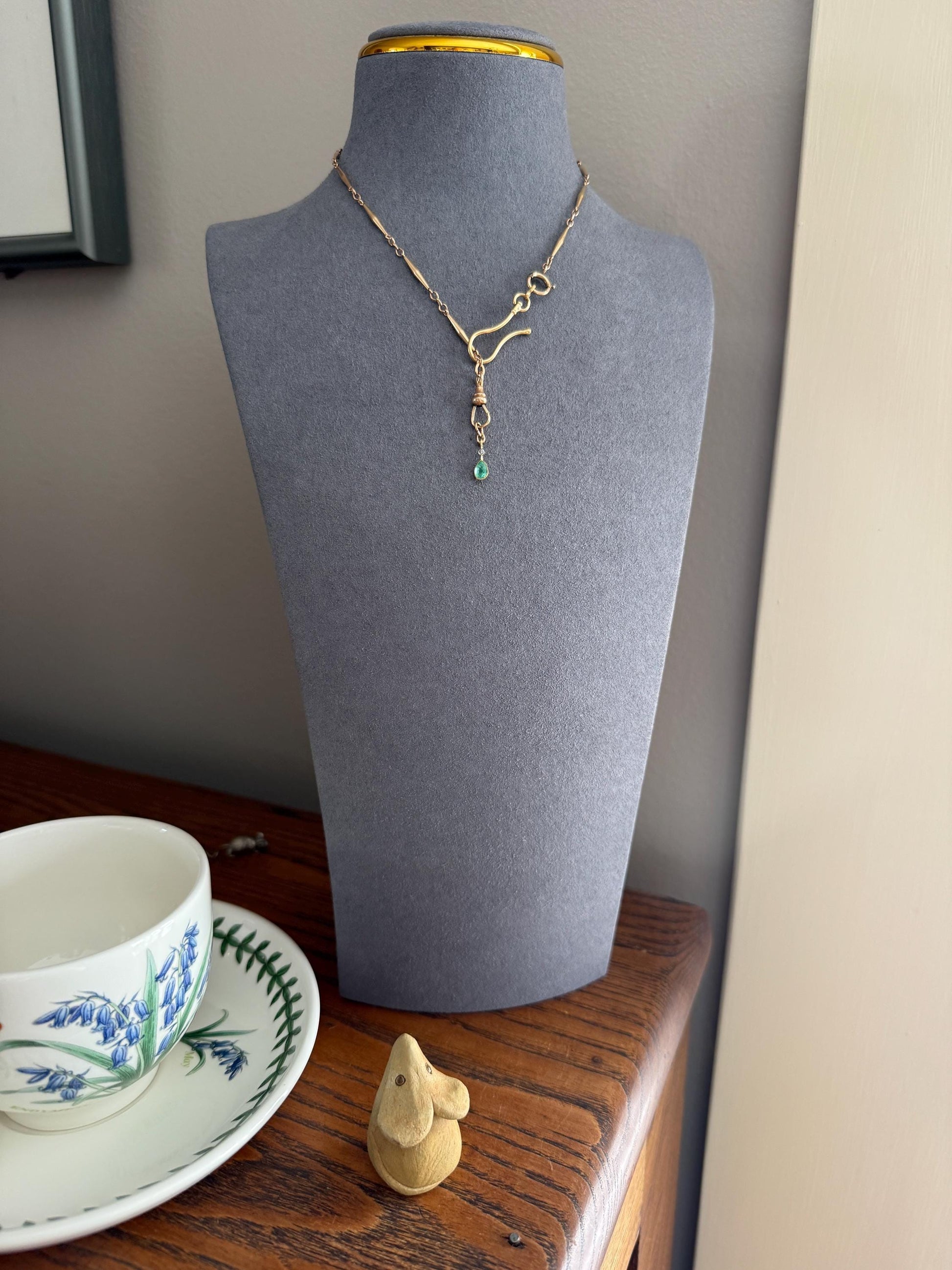 One Teardrop EMERALD VICTORIAN Antique Rose Cut DIAMOND Dangle Pendant Charm 18k Gold French Belle Epoque Pear 3 Avail