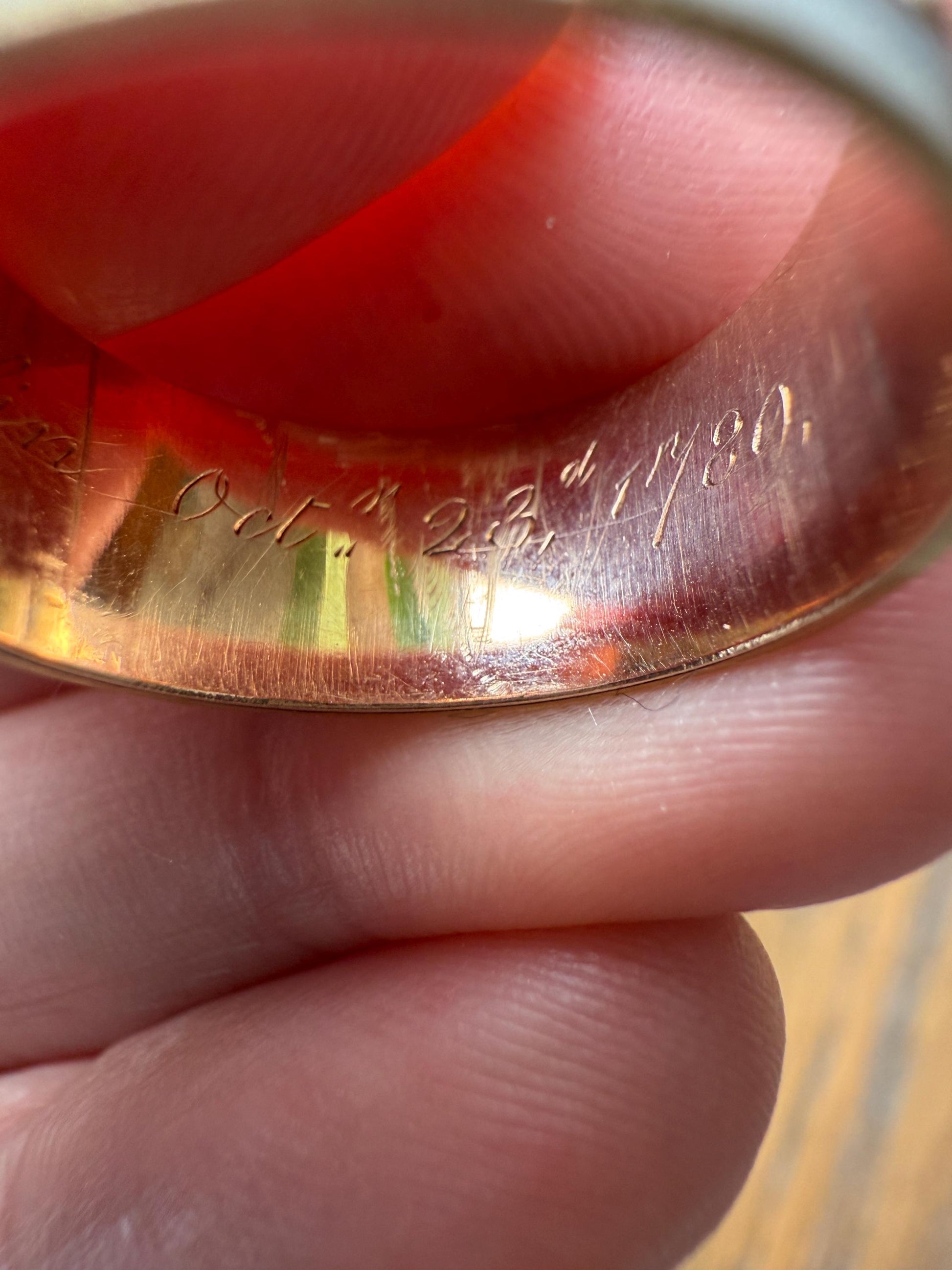 Georgian Era Dated 1789 Cigar Band Mourning Ring White Enamel 14k Gold Engraved "Died at Semlin" Military Significance