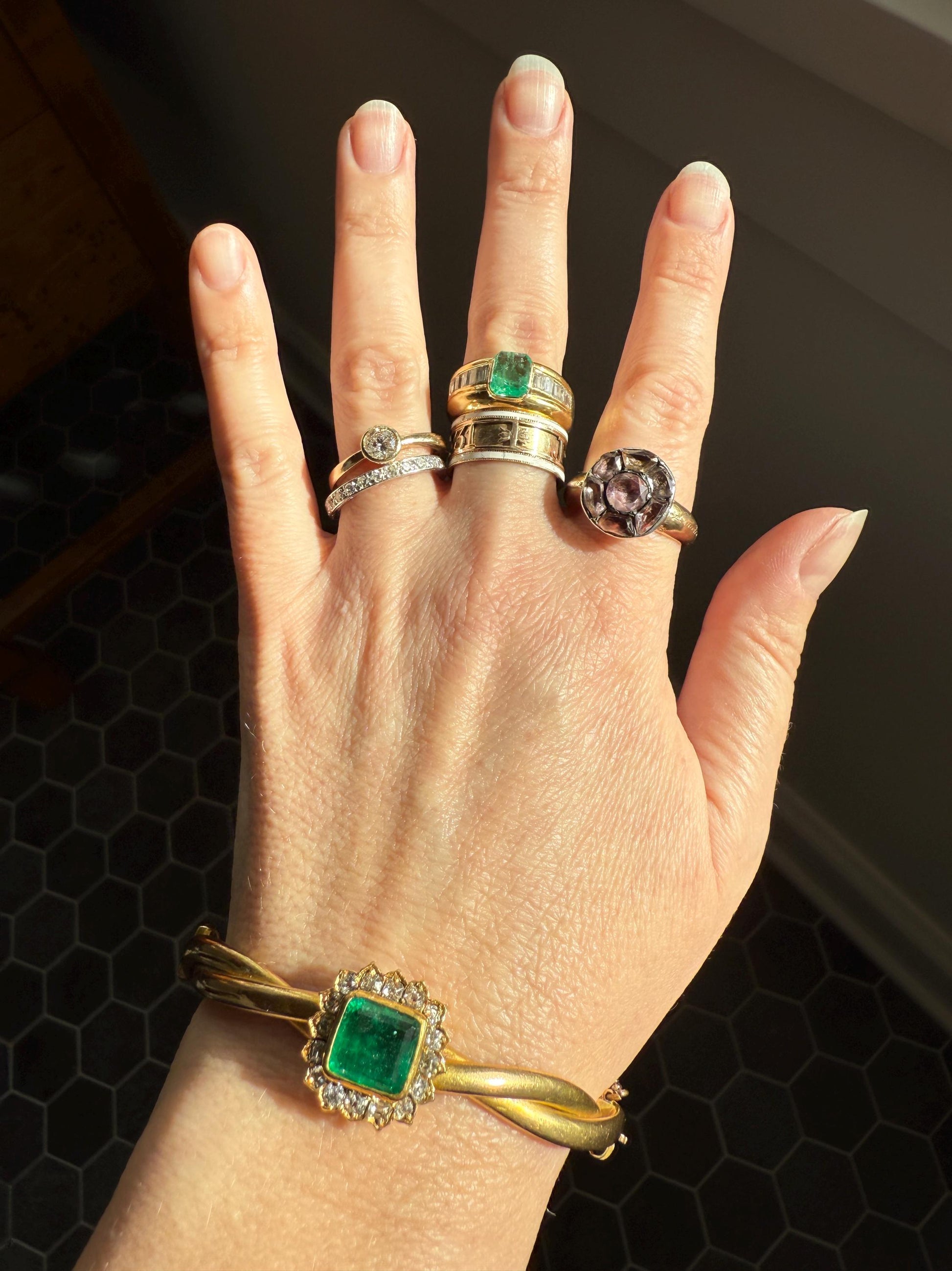 Georgian Era Dated 1789 Cigar Band Mourning Ring White Enamel 14k Gold Engraved "Died at Semlin" Military Significance