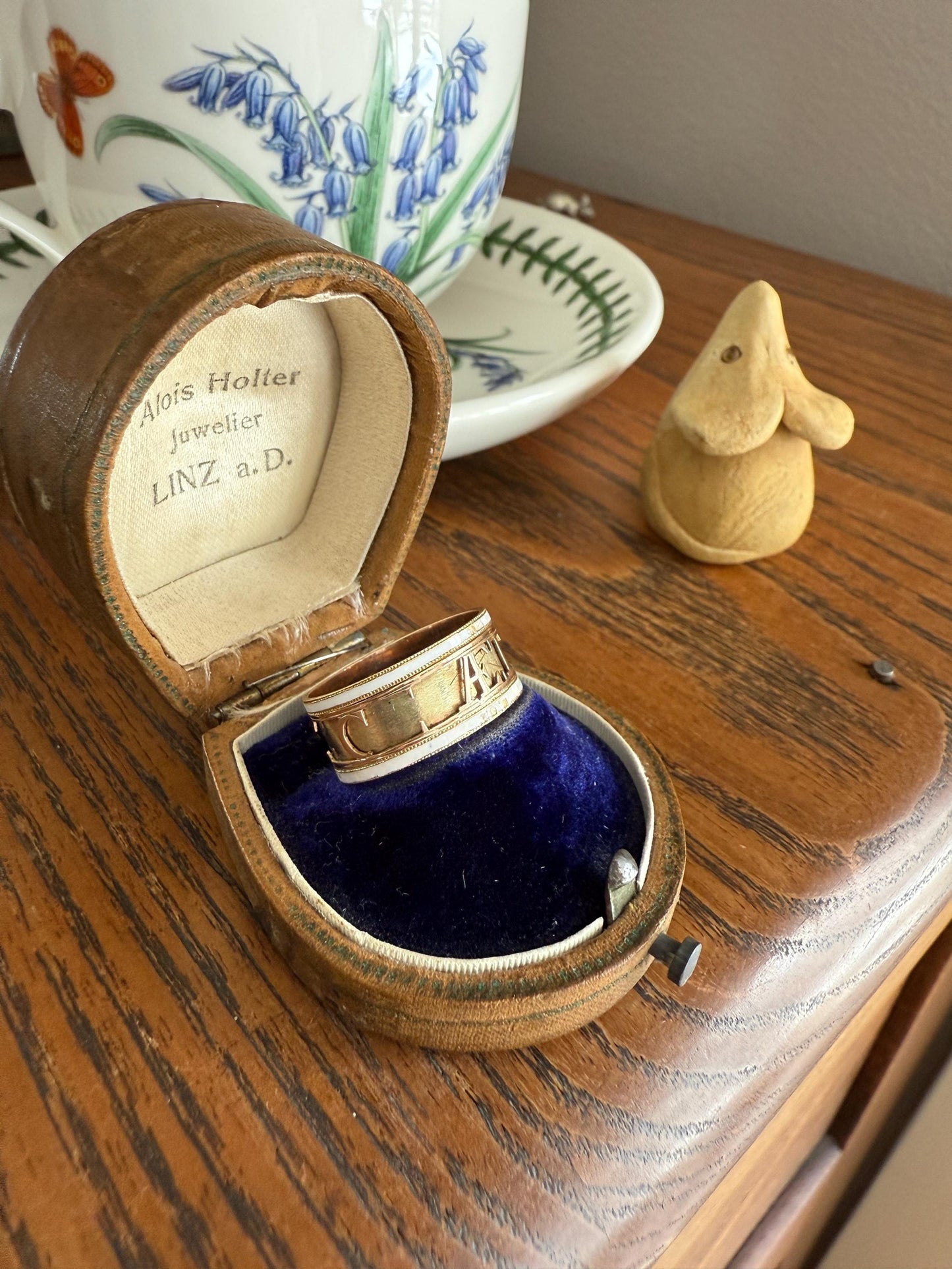 Georgian Era Dated 1789 Cigar Band Mourning Ring White Enamel 14k Gold Engraved "Died at Semlin" Military Significance