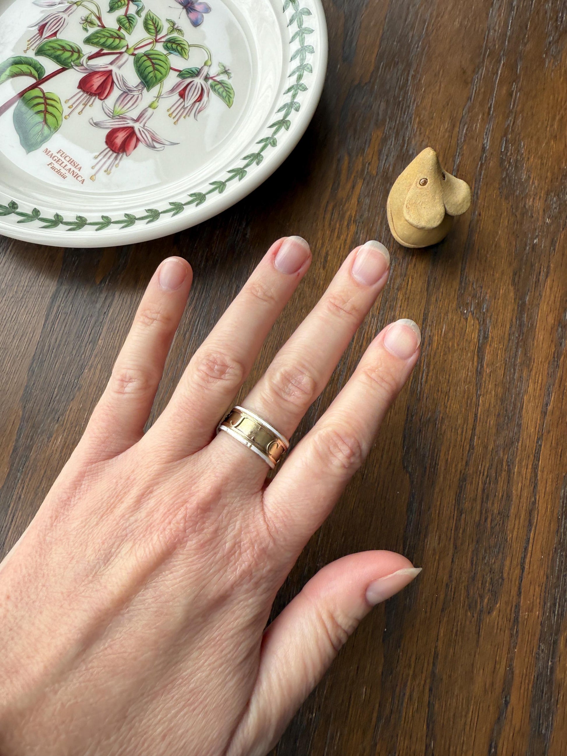 Georgian Era Dated 1789 Cigar Band Mourning Ring White Enamel 14k Gold Engraved "Died at Semlin" Military Significance
