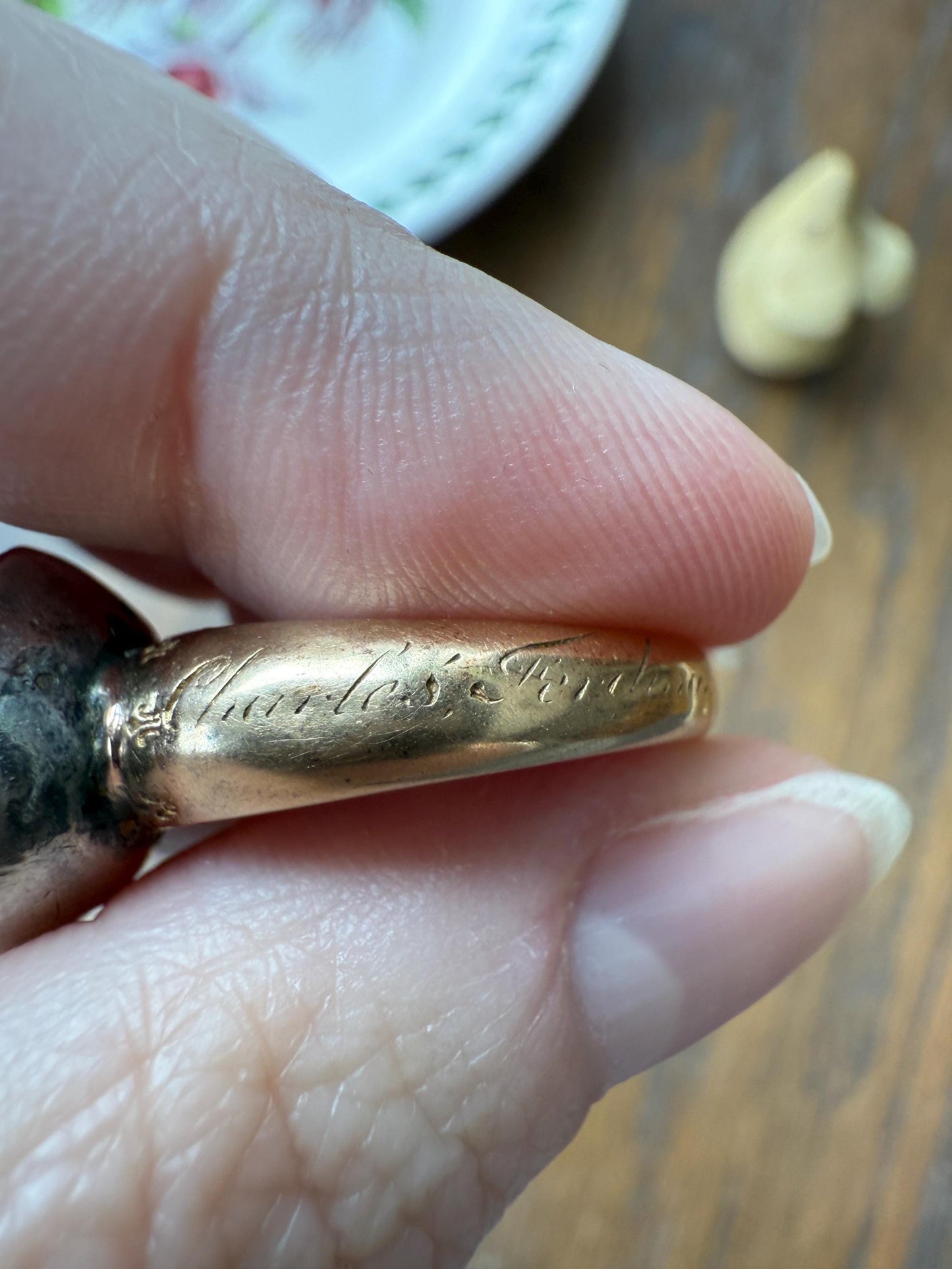 Antique Dated 1820 French Restoration Loyalty Ring Pink Topaz Quartz Engraved Charles Ferdinand Duke Historical Significance Militaria