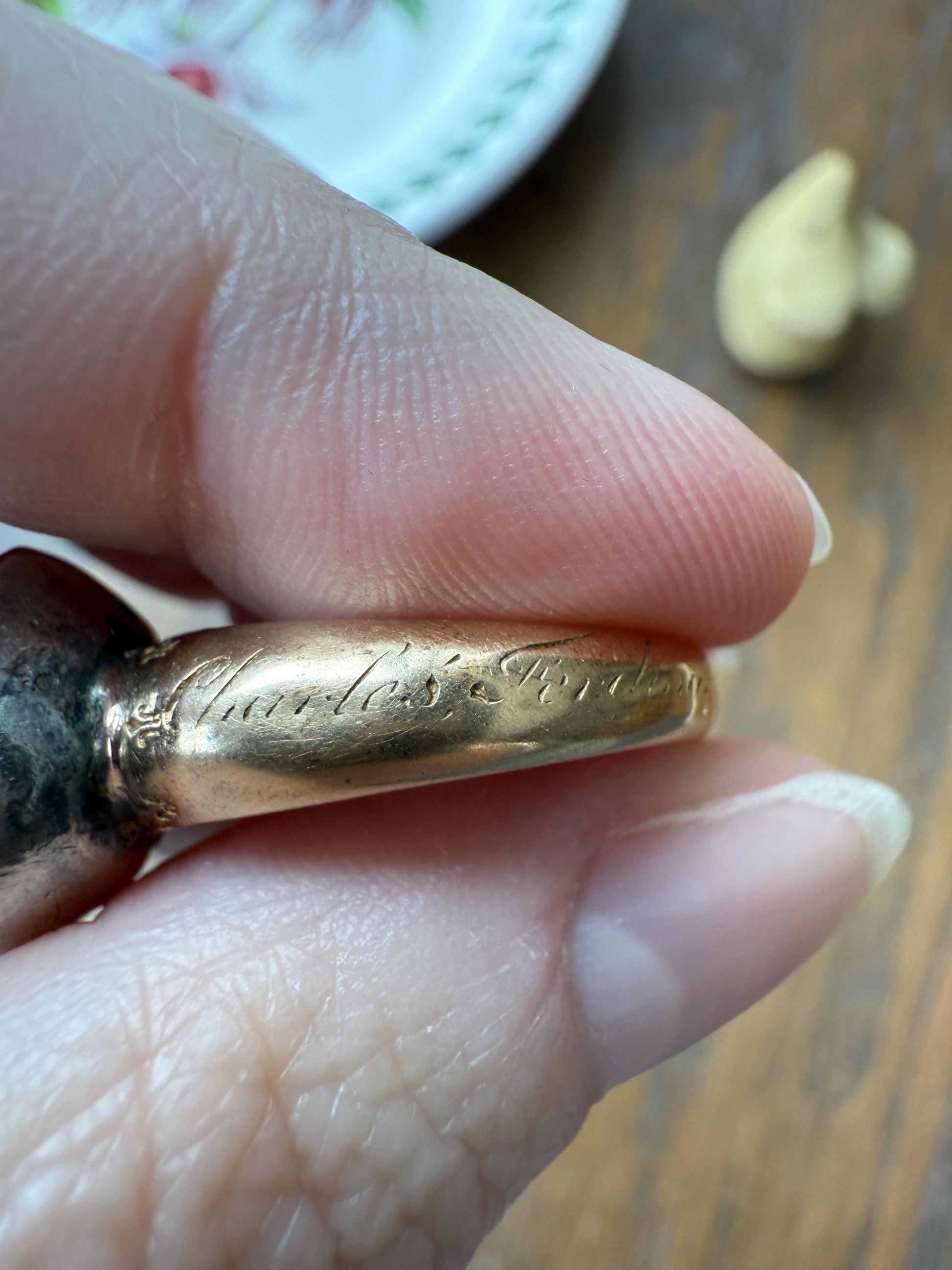 Antique Dated 1820 French Restoration Loyalty Ring Pink Topaz Quartz Engraved Charles Ferdinand Duke Historical Significance Militaria