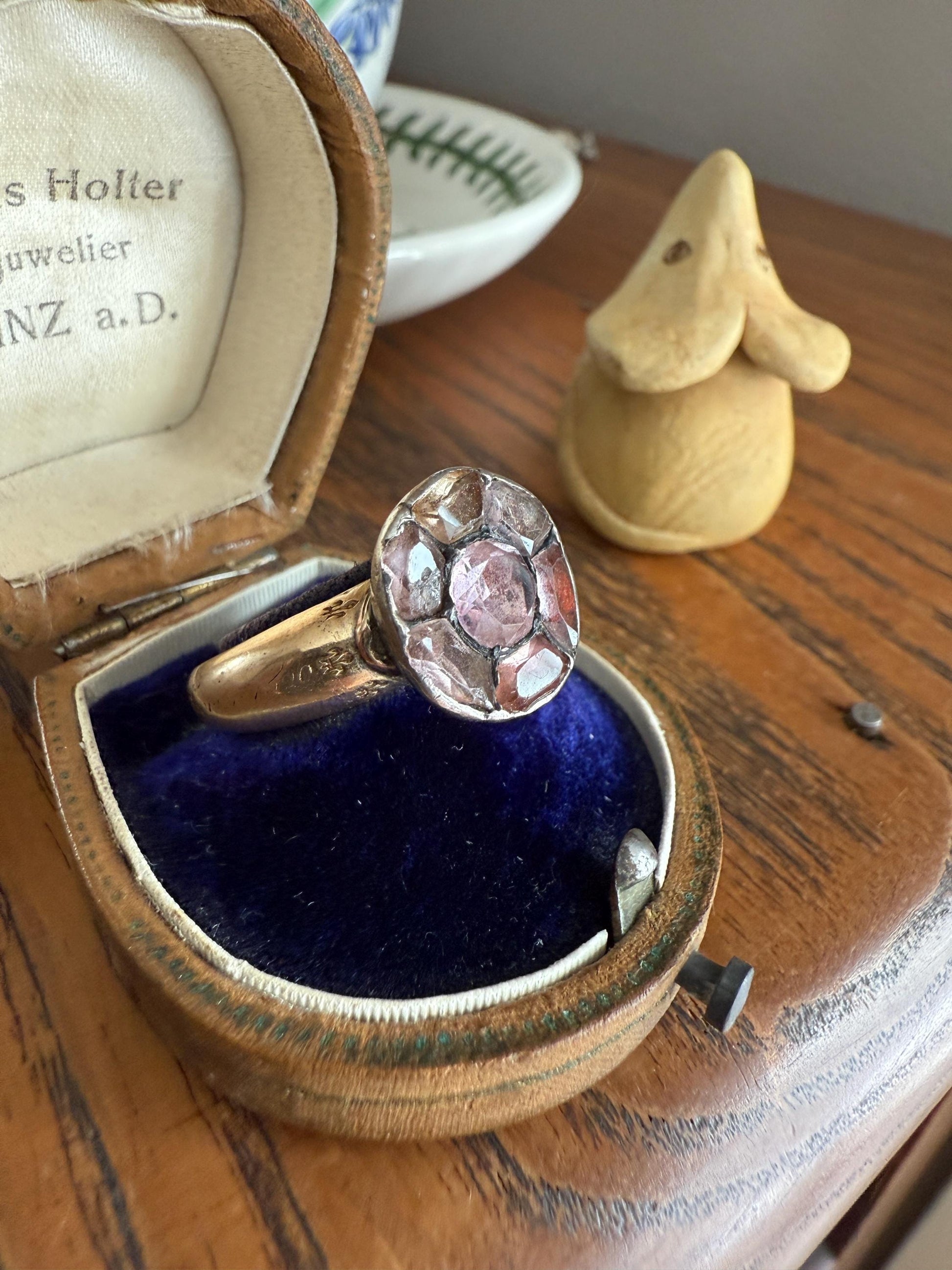 Antique Dated 1820 French Restoration Loyalty Ring Pink Topaz Quartz Engraved Charles Ferdinand Duke Historical Significance Militaria