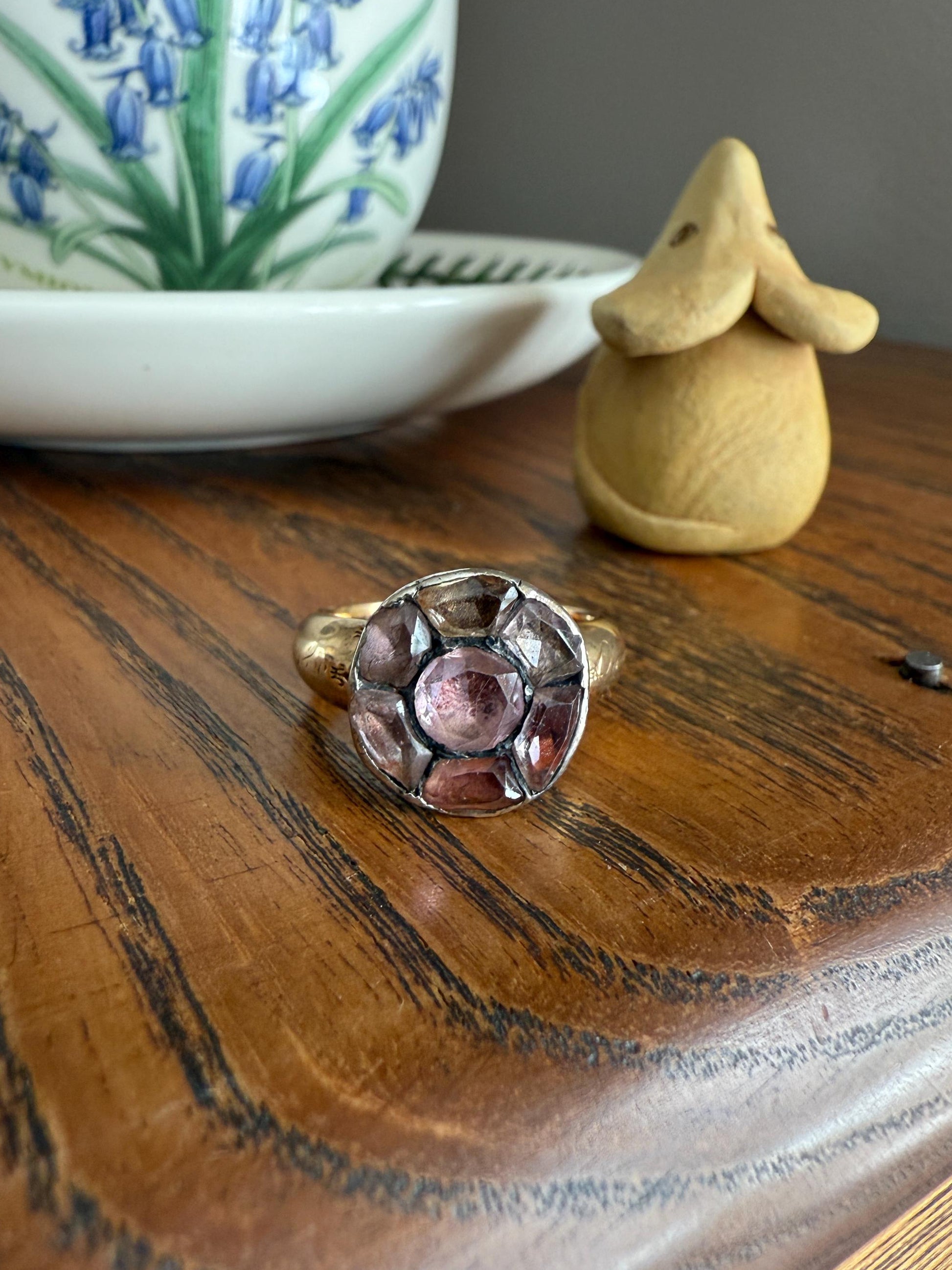Antique Dated 1820 French Restoration Loyalty Ring Pink Topaz Quartz Engraved Charles Ferdinand Duke Historical Significance Militaria