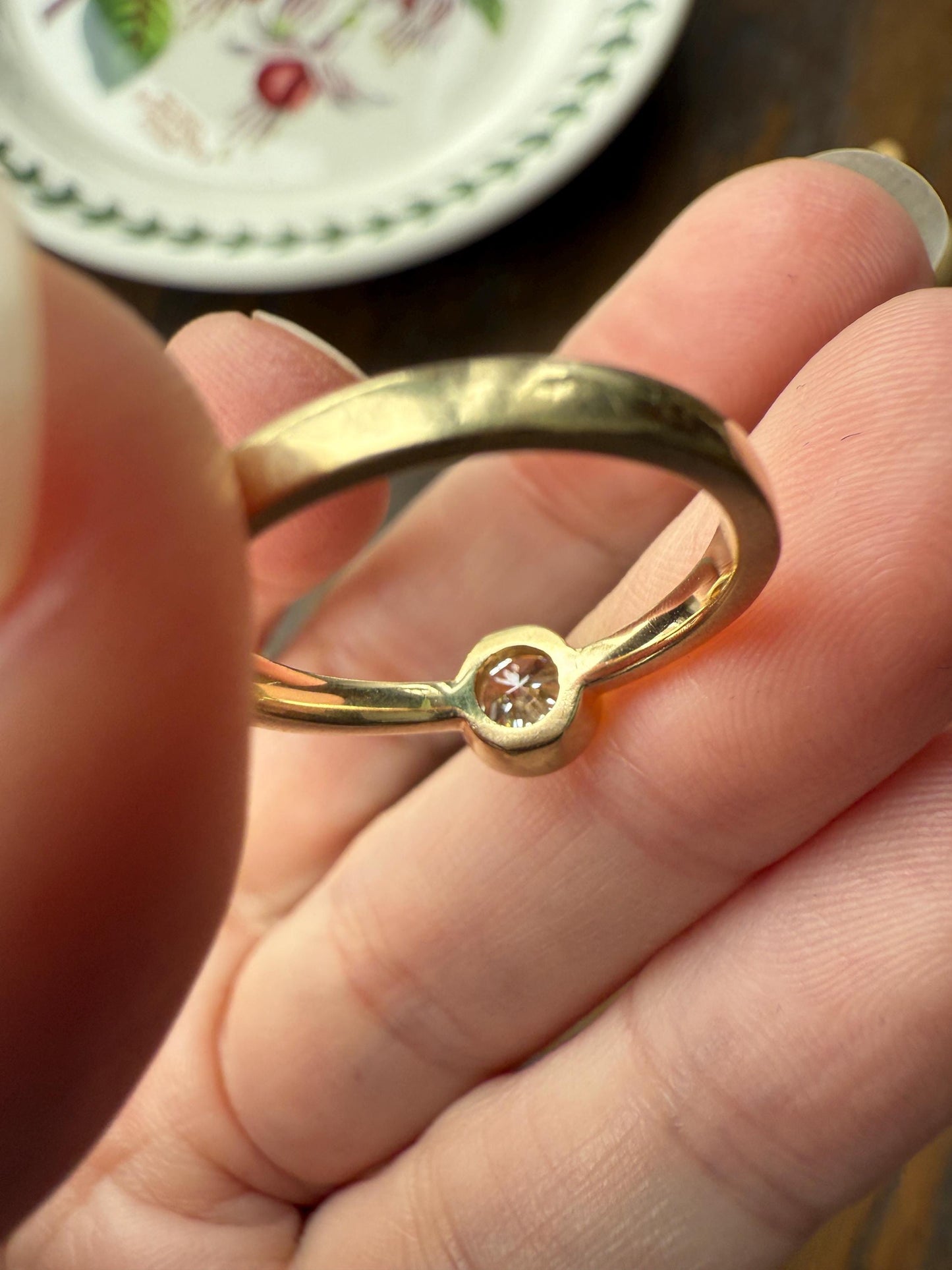 Vintage DIAMOND Bezel Set Ring Stacker Band 14k Gold Solid Geometric Engagement Gift Unisex