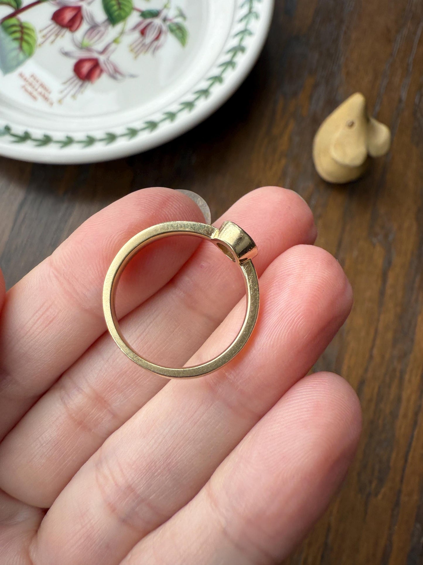 Vintage DIAMOND Bezel Set Ring Stacker Band 14k Gold Solid Geometric Engagement Gift Unisex