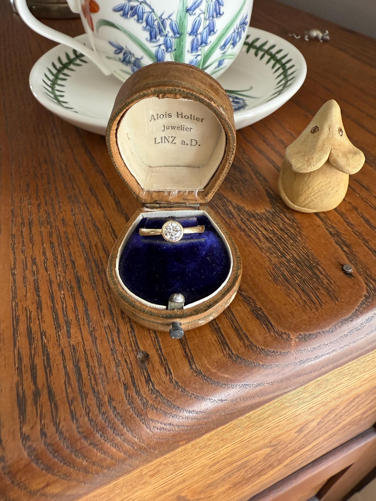 Vintage DIAMOND Bezel Set Ring Stacker Band 14k Gold Solid Geometric Engagement Gift Unisex