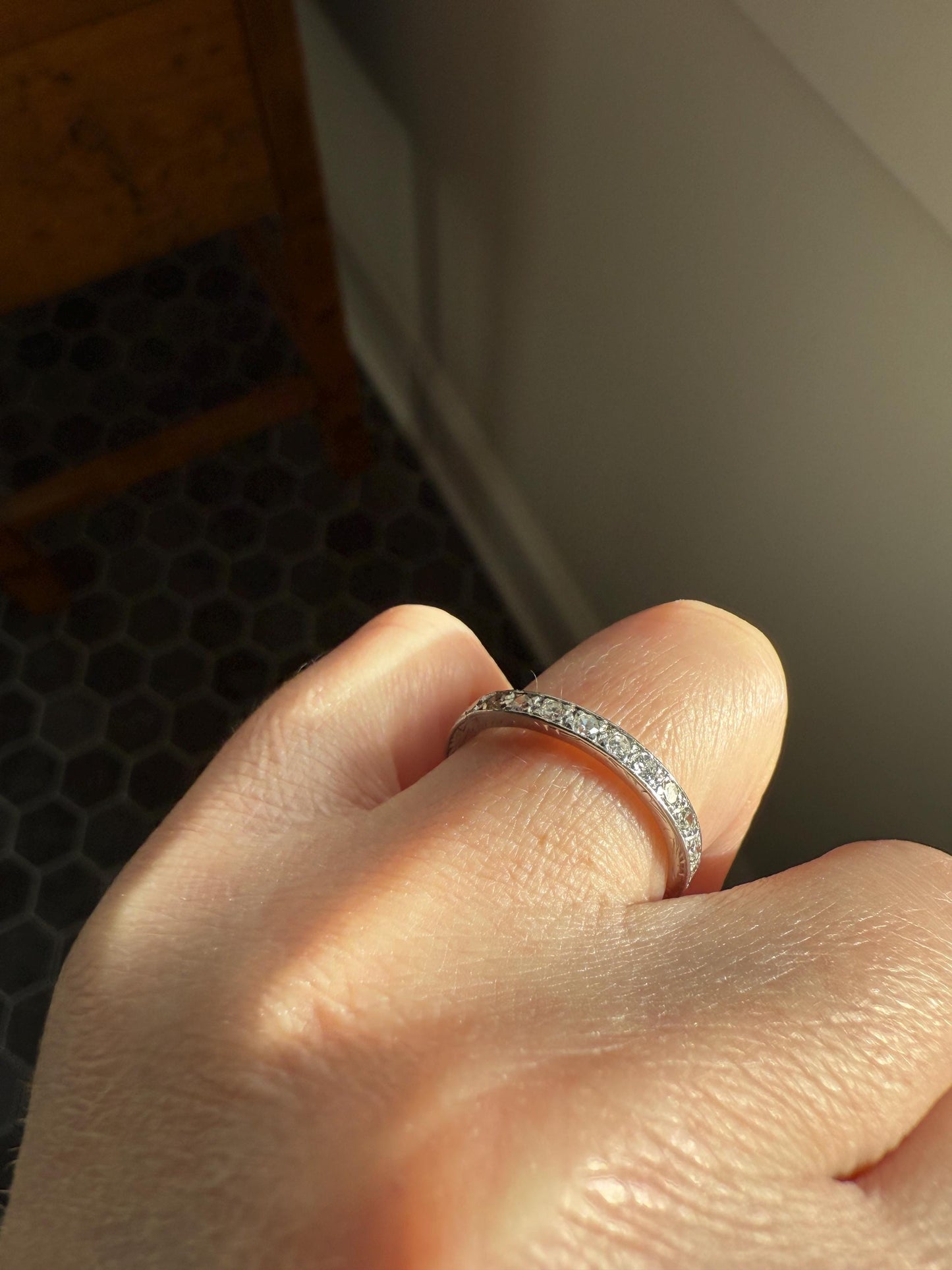 Antique Edwardian Art Deco .8 Carat 26 Old Mine Single Cut DIAMOND Platinum FULL ETERNITY Band Ring Wedding .8Ctw Tdw OmC Stacker