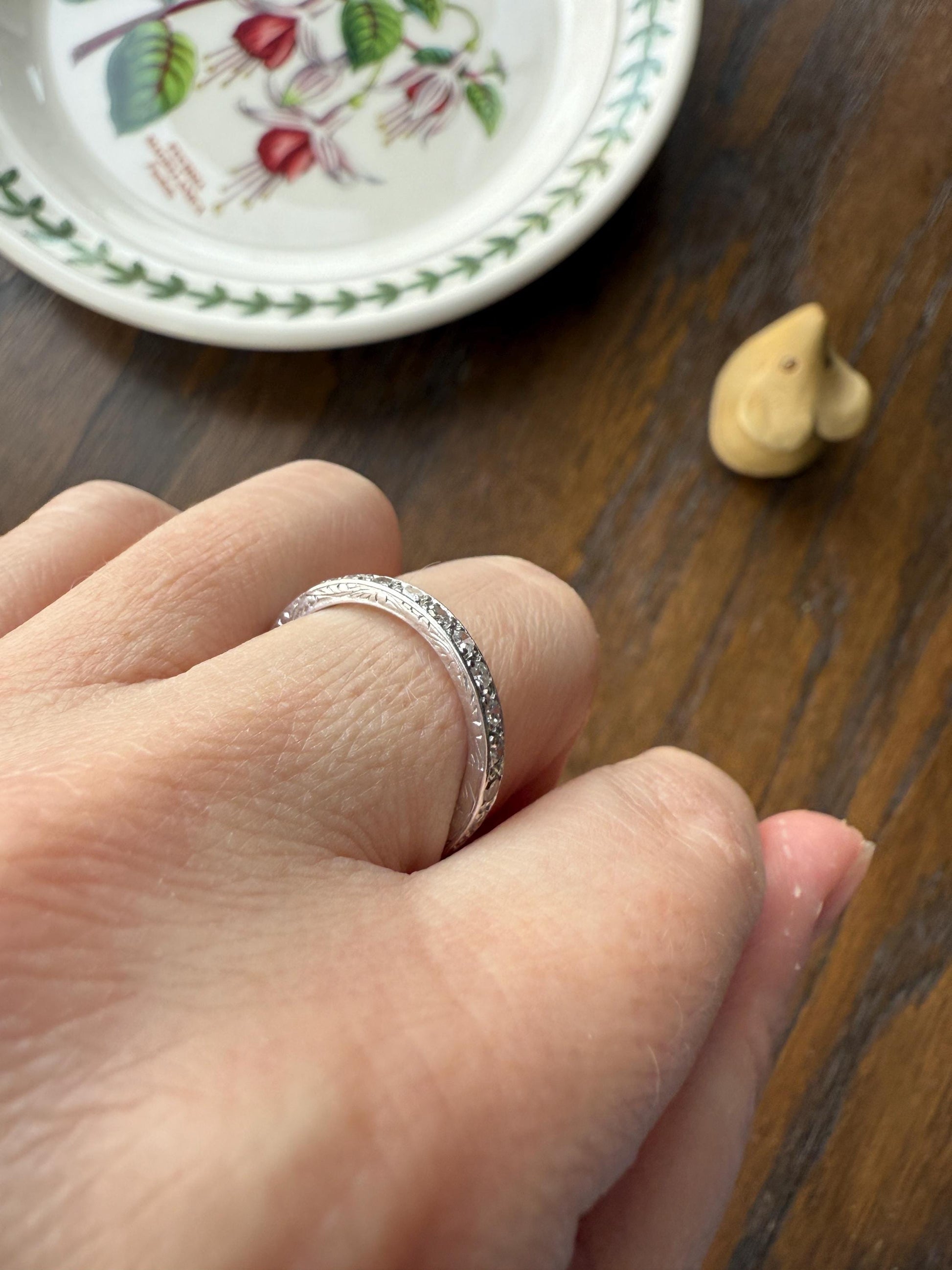 Antique Edwardian Art Deco .8 Carat 26 Old Mine Single Cut DIAMOND Platinum FULL ETERNITY Band Ring Wedding .8Ctw Tdw OmC Stacker
