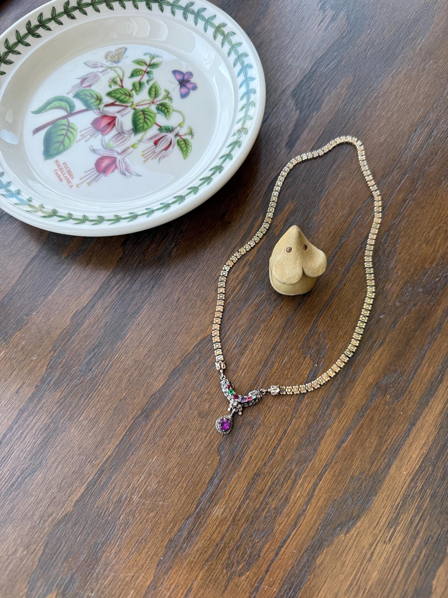 Belle's REGARD Rose Cut Diamond Paste Amethyst Garnet Emerald Antique VICTORIAN Book Chain Necklace Pendant 10k Pale Gold Figural Acrostic