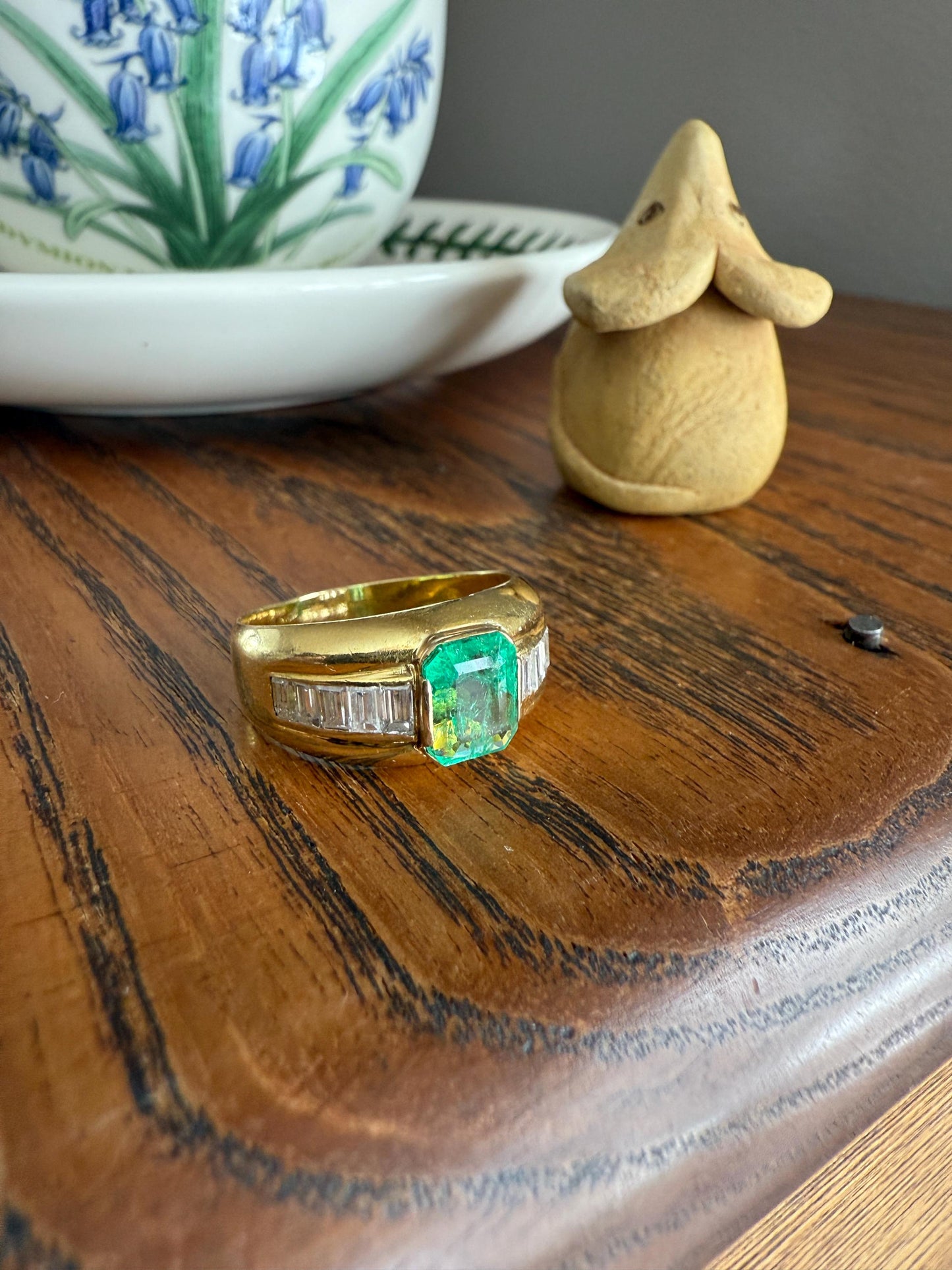 Chunky Green EMERALD Baguette Cut DIAMOND 6g 18k Gold Solid Vintage Gypsy Ring Domed Retro Wide Band Natural Geometric Stacker Man Unisex