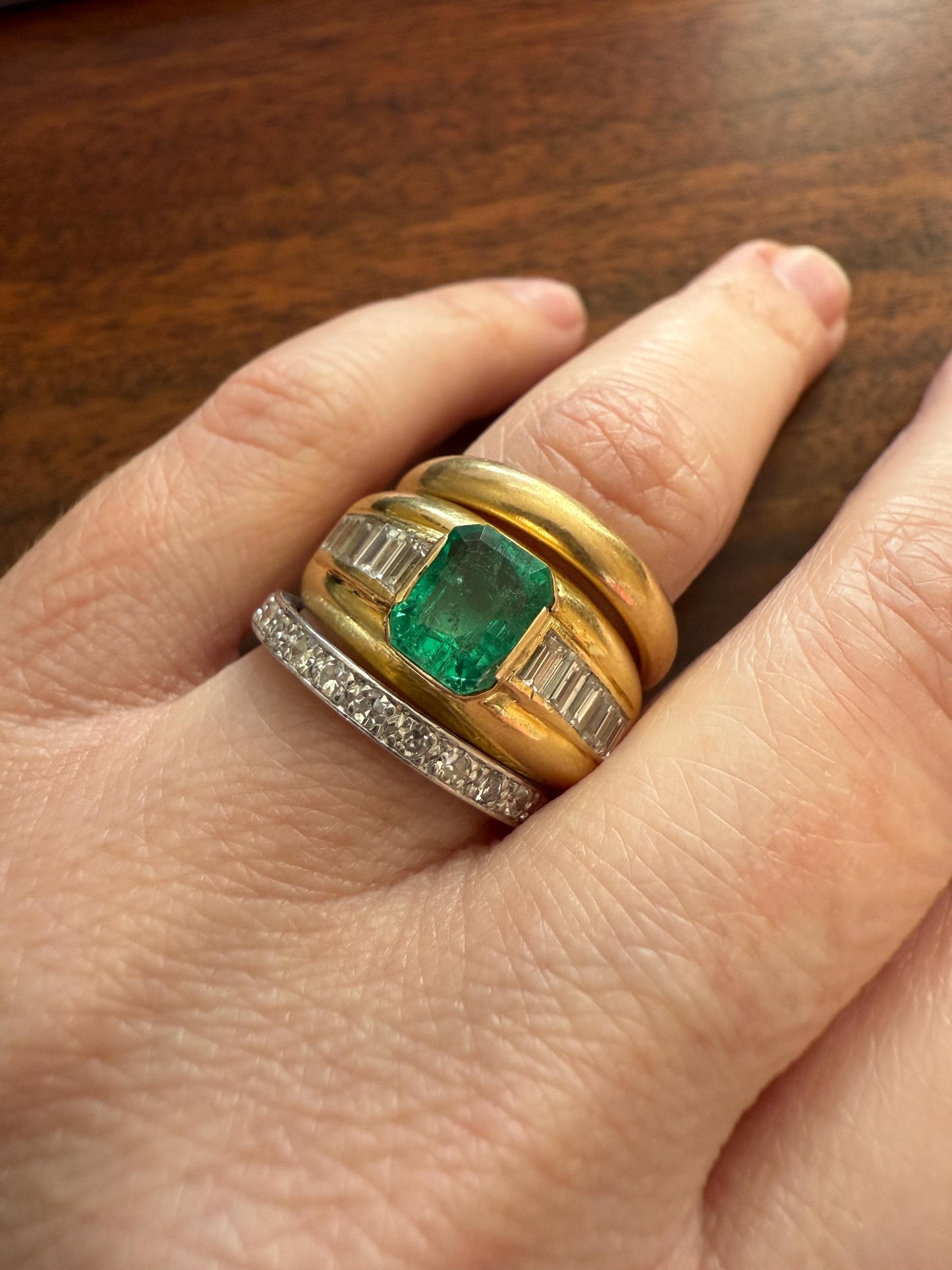 Chunky Green EMERALD Baguette Cut DIAMOND 6g 18k Gold Solid Vintage Gypsy Ring Domed Retro Wide Band Natural Geometric Stacker Man Unisex