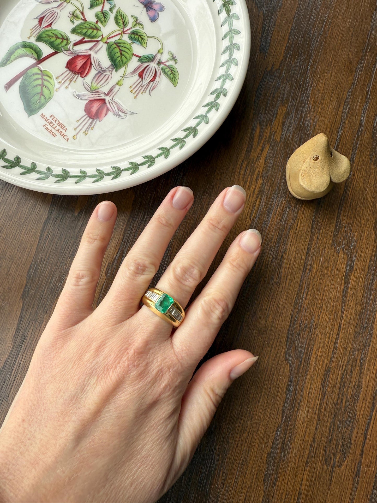 Chunky Green EMERALD Baguette Cut DIAMOND 6g 18k Gold Solid Vintage Gypsy Ring Domed Retro Wide Band Natural Geometric Stacker Man Unisex