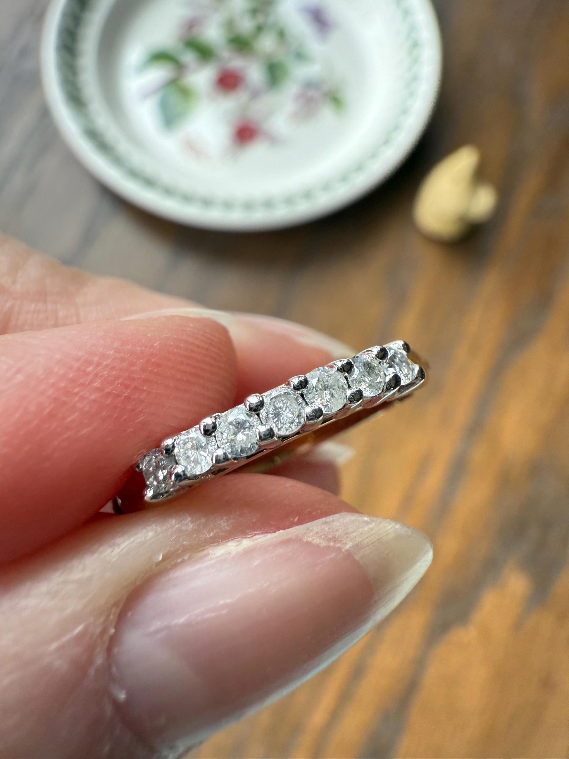 SECRET Je T'Aime Vintage " I Love You " In French Seven Diamond Two Part Hinged 9k Gold Double Band Ring