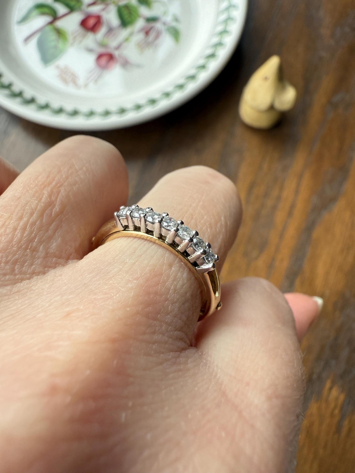 SECRET Je T'Aime Vintage " I Love You " In French Seven Diamond Two Part Hinged 9k Gold Double Band Ring