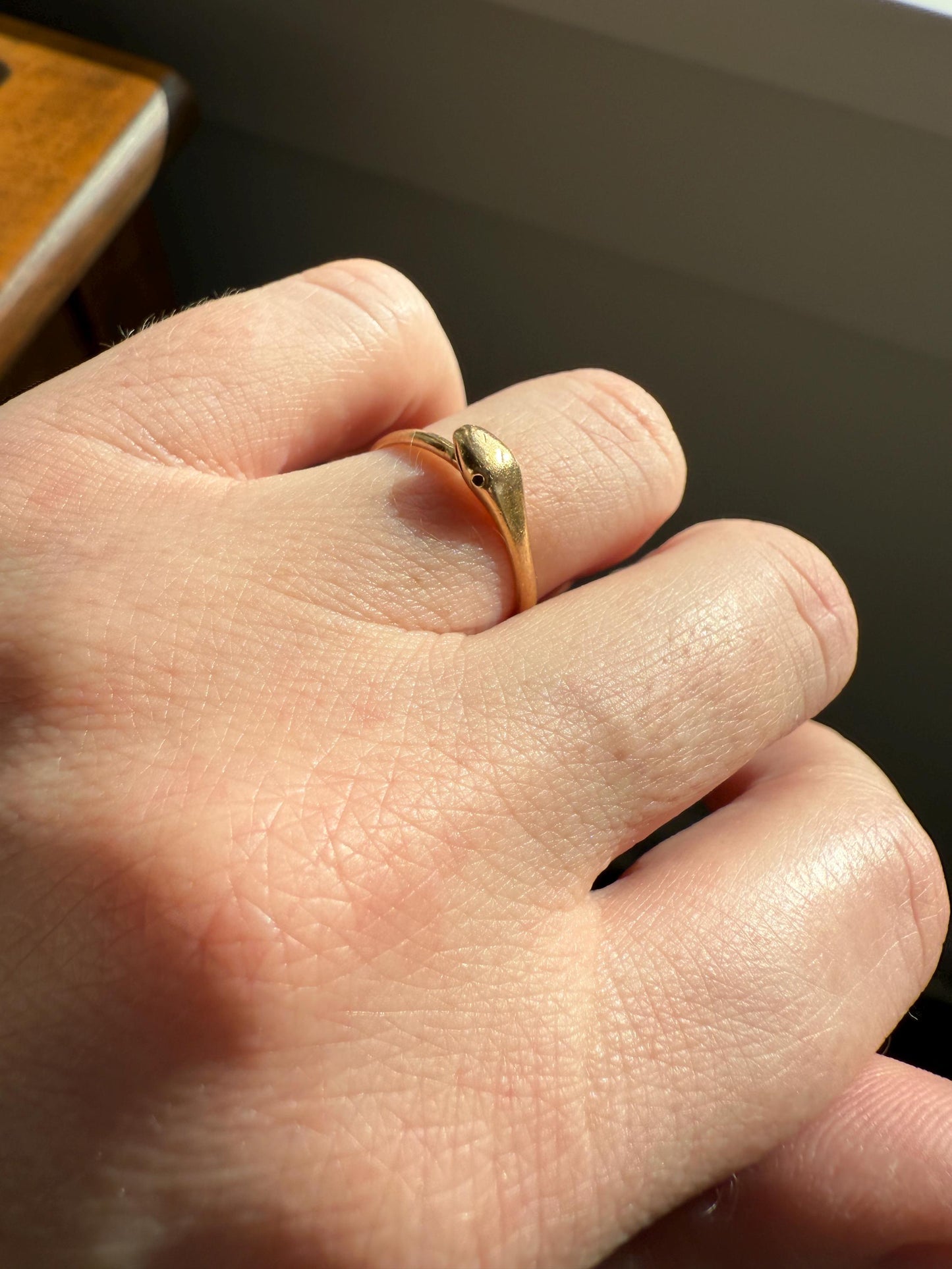 Ouroboros SNAKE Antique 18k Gold French Figural Ring Stackable Animal Band