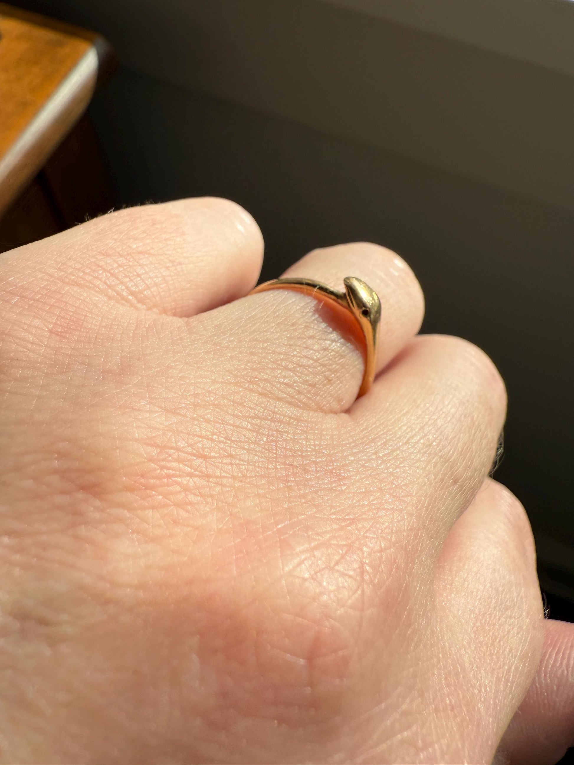 Ouroboros SNAKE Antique 18k Gold French Figural Ring Stackable Animal Band