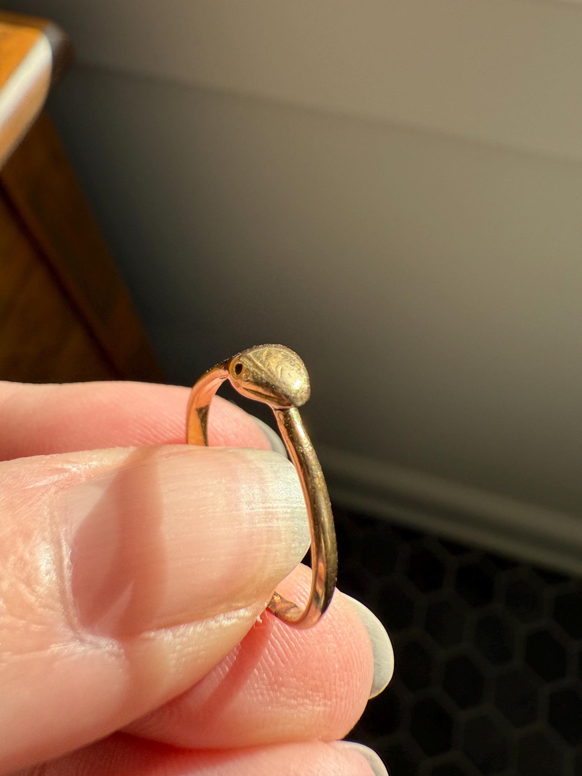 Ouroboros SNAKE Antique 18k Gold French Figural Ring Stackable Animal Band