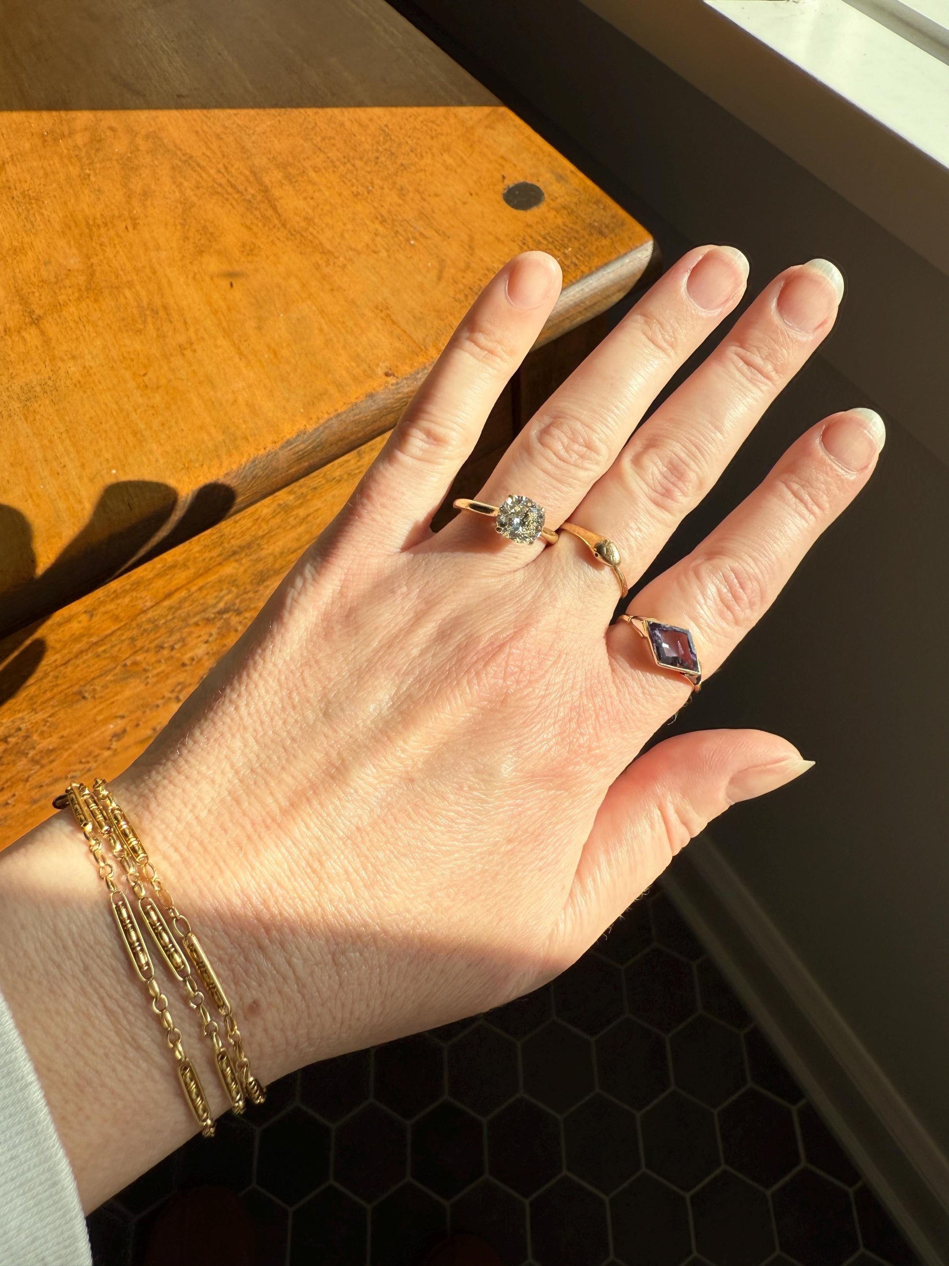 Ouroboros SNAKE Antique 18k Gold French Figural Ring Stackable Animal Band