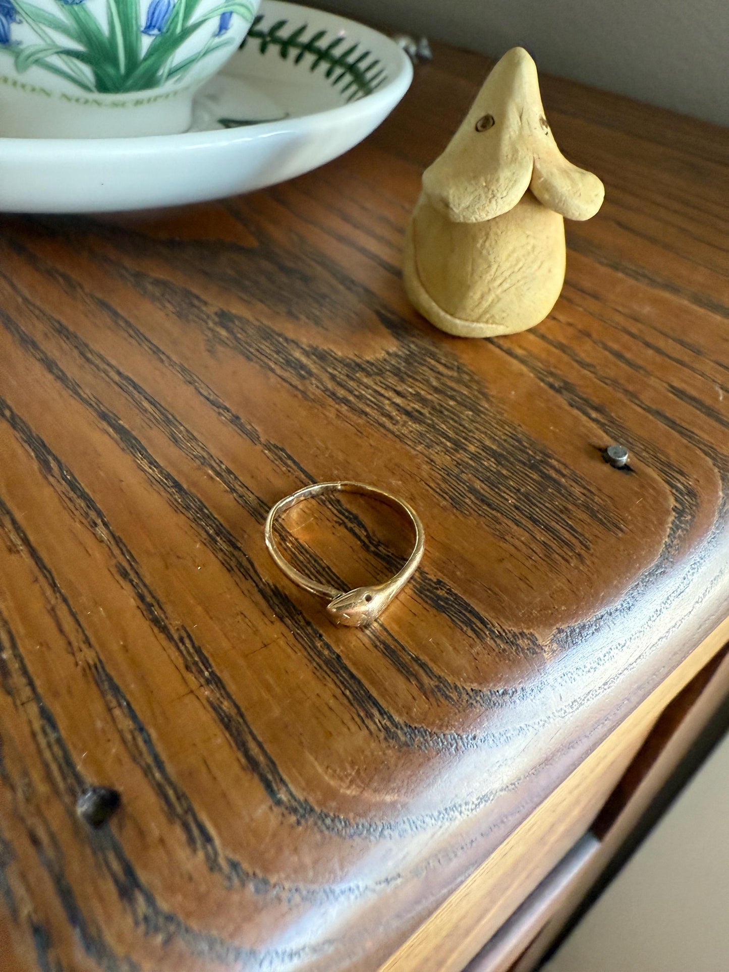 Ouroboros SNAKE Antique 18k Gold French Figural Ring Stackable Animal Band
