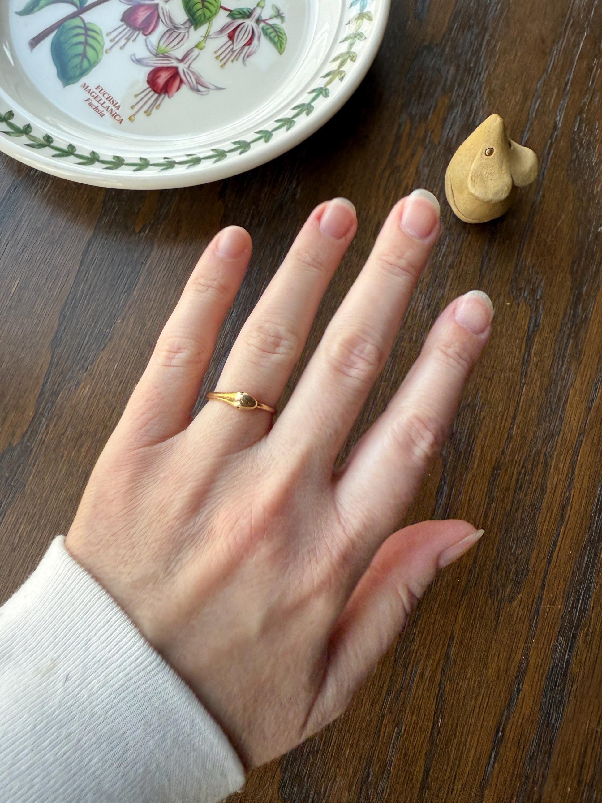 Ouroboros SNAKE Antique 18k Gold French Figural Ring Stackable Animal Band