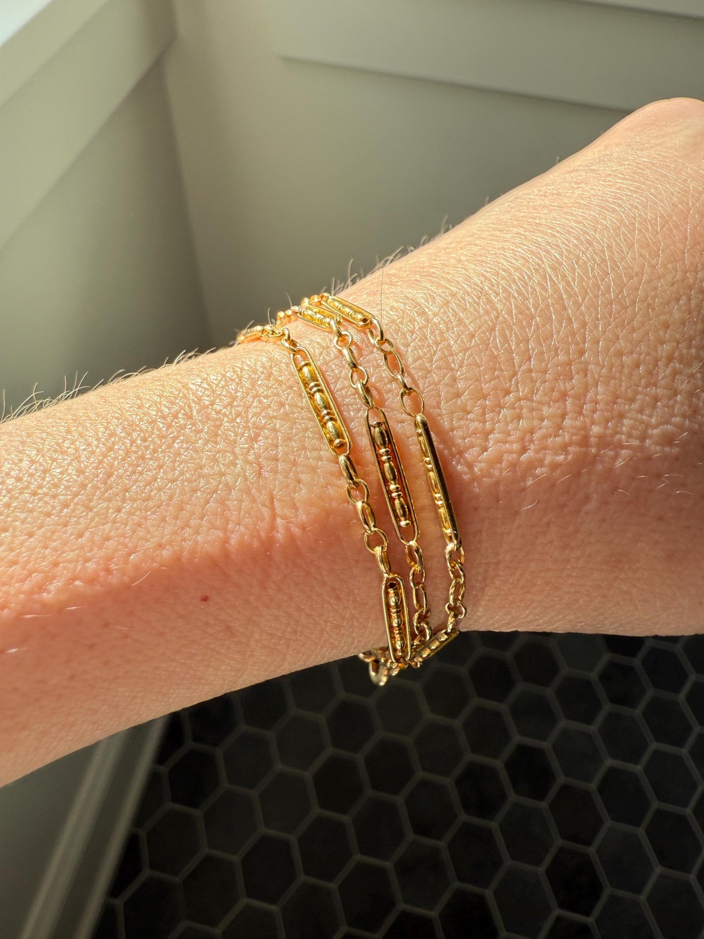Victorian French Bar Twist Link Antique 6.9g 18k Gold Necklace Staple Chain 19.25" Collar Multi Wrap Bracelet
