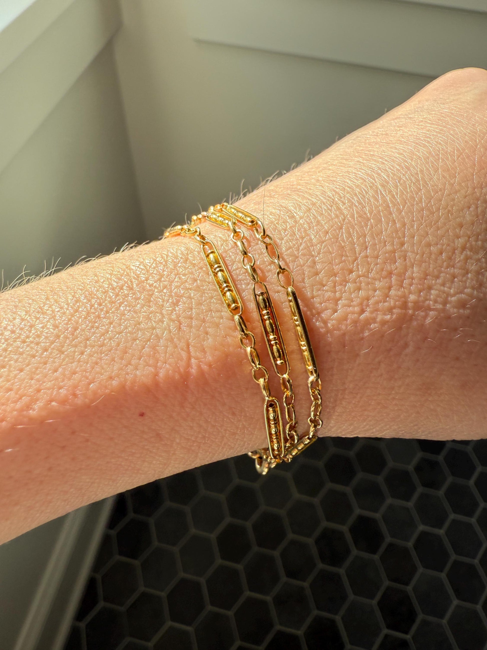 Victorian French Bar Twist Link Antique 6.9g 18k Gold Necklace Staple Chain 19.25" Collar Multi Wrap Bracelet