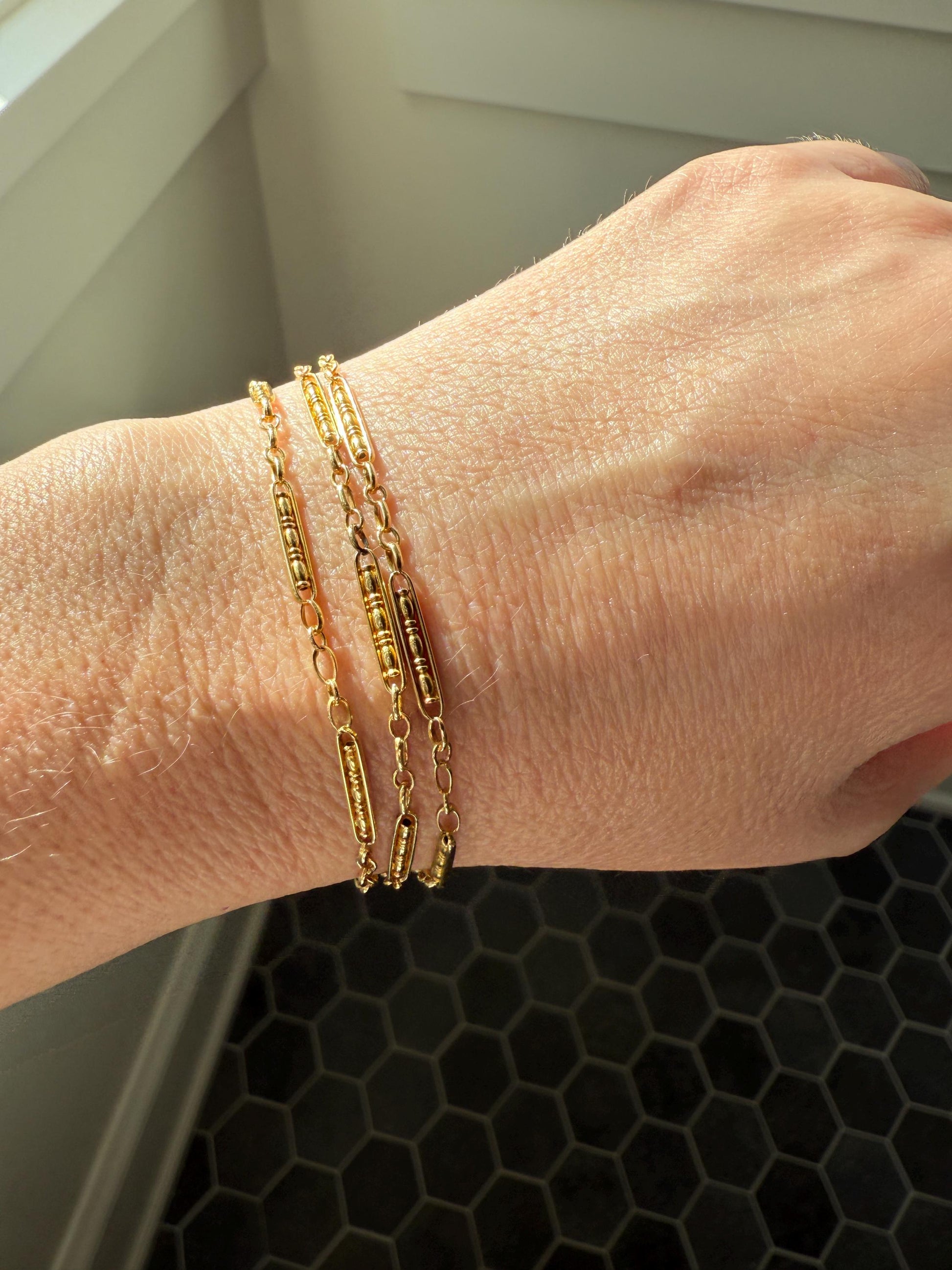 Victorian French Bar Twist Link Antique 6.9g 18k Gold Necklace Staple Chain 19.25" Collar Multi Wrap Bracelet