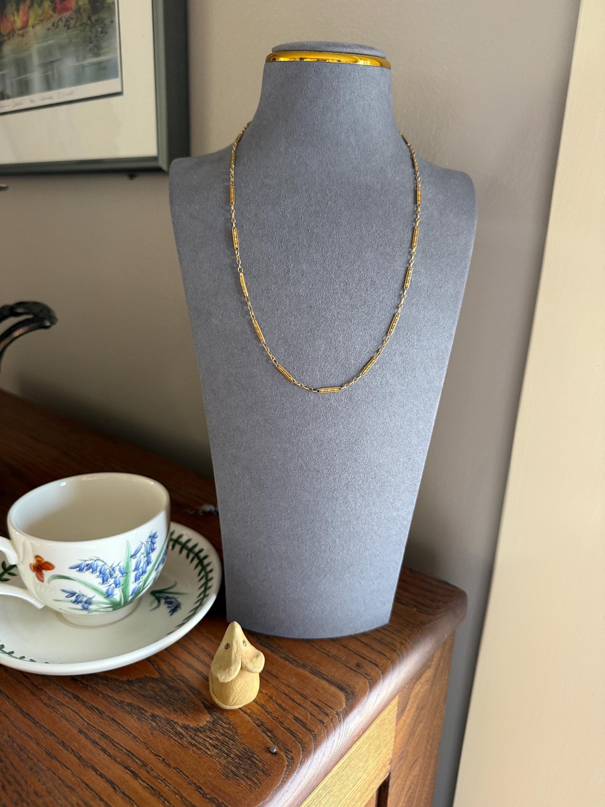 Victorian French Bar Twist Link Antique 6.9g 18k Gold Necklace Staple Chain 19.25" Collar Multi Wrap Bracelet