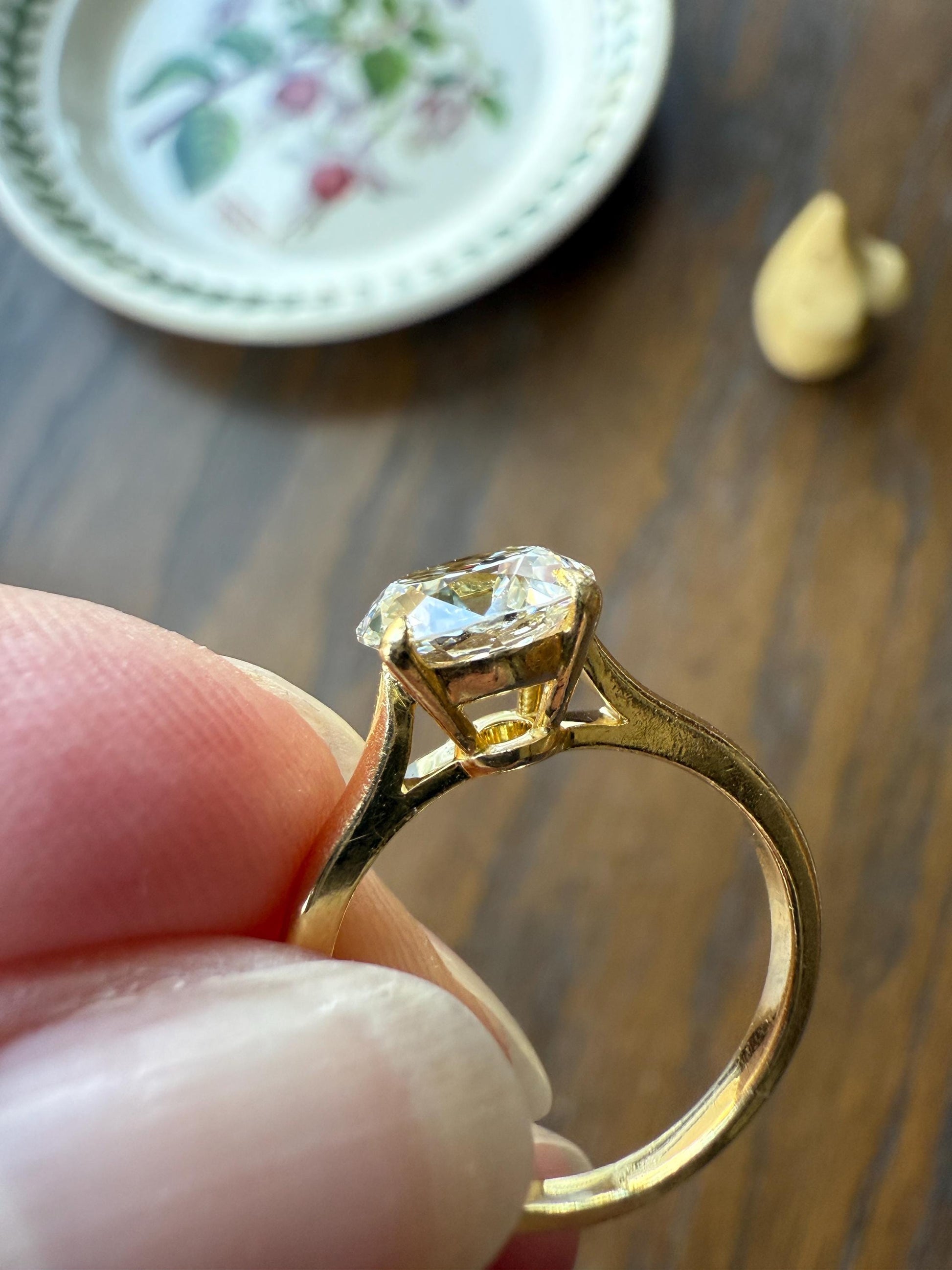 Antique 1.82 CARAT Natural Old European Mine Cushion Cut Hybrid DIAMOND Solitaire Engagement Ring 18k Gold Solid Yellow Prong w/ Cert Ooak