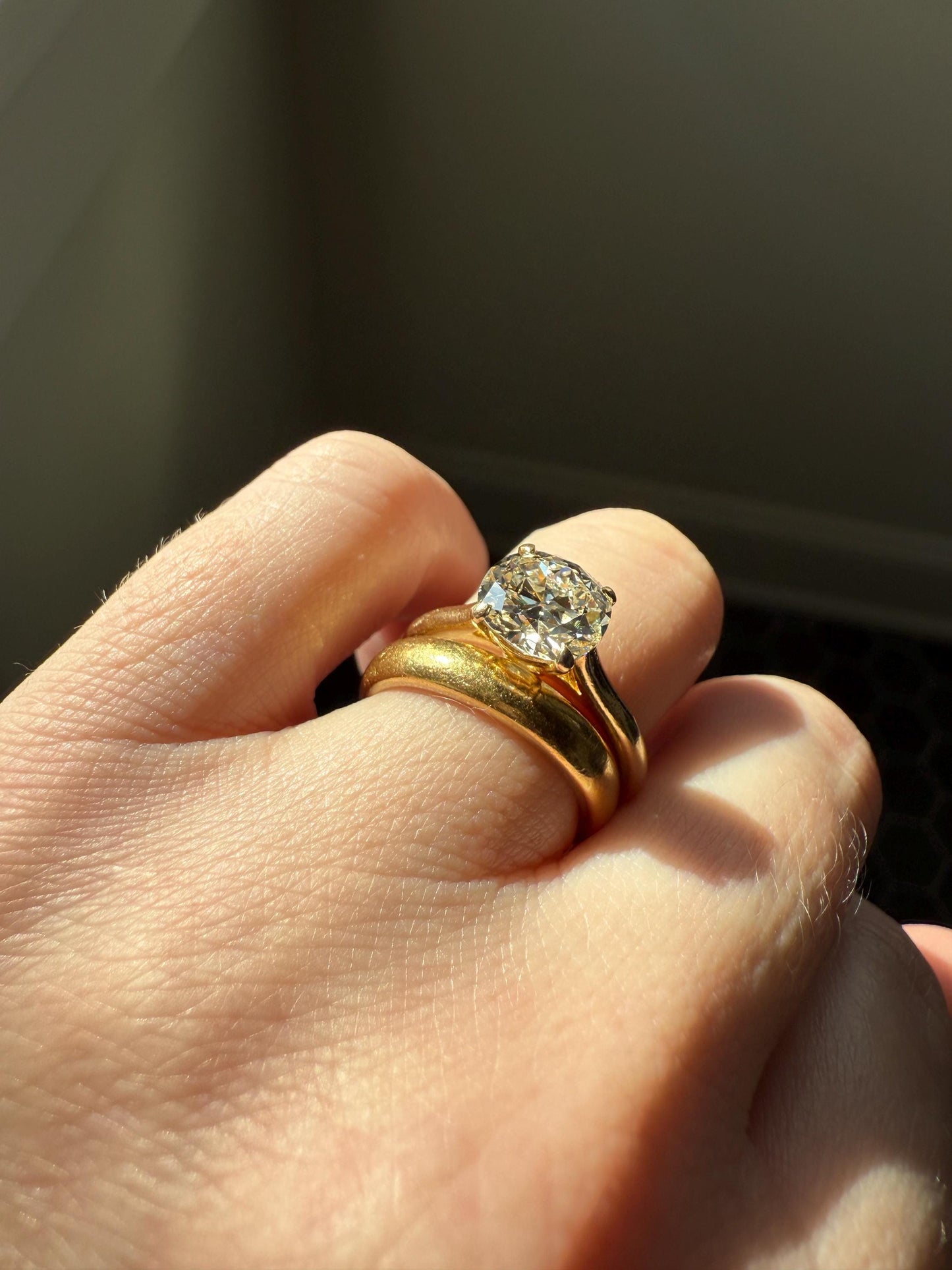 Antique 1.82 CARAT Natural Old European Mine Cushion Cut Hybrid DIAMOND Solitaire Engagement Ring 18k Gold Solid Yellow Prong w/ Cert Ooak