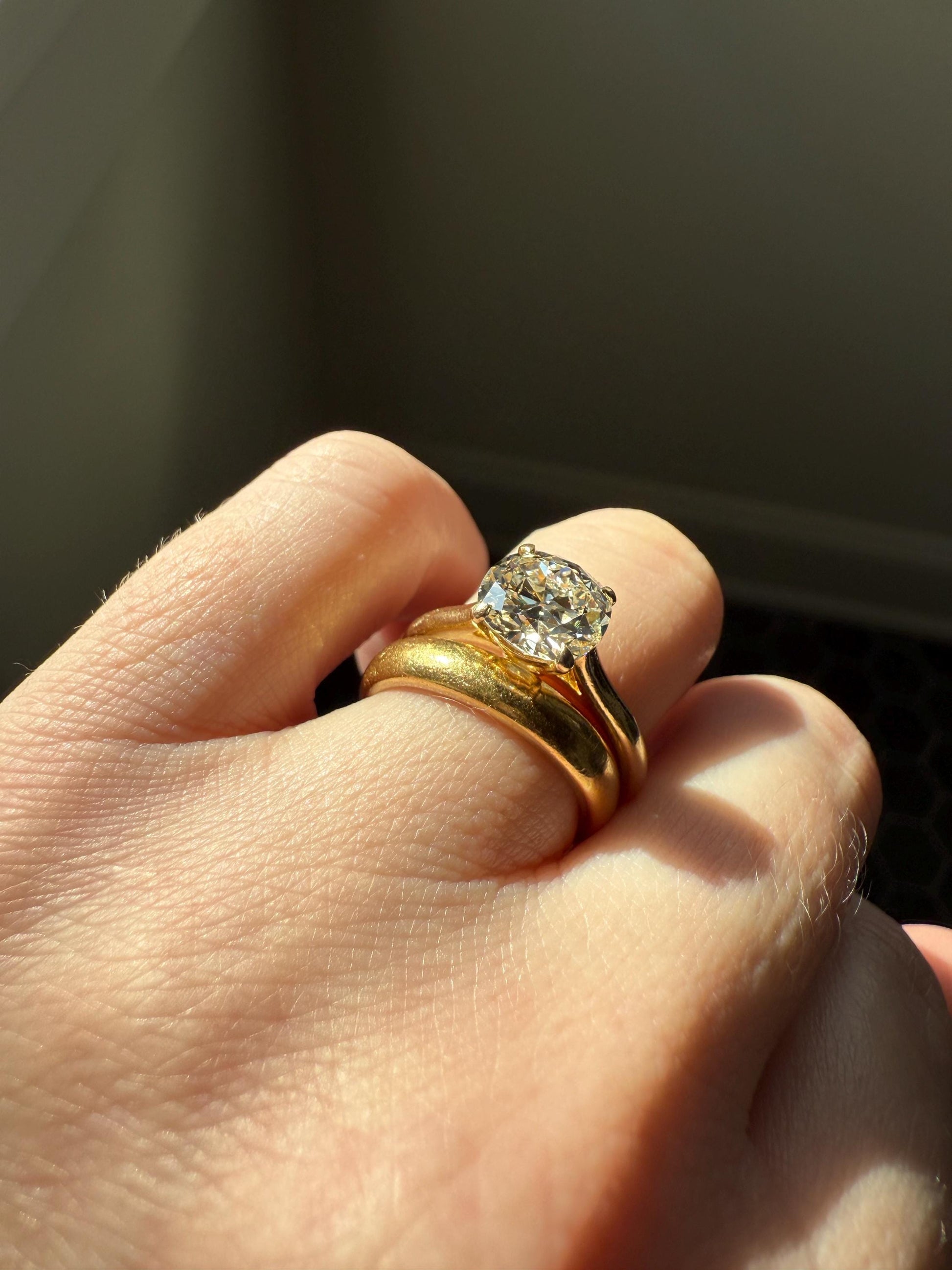 Antique 1.82 CARAT Natural Old European Mine Cushion Cut Hybrid DIAMOND Solitaire Engagement Ring 18k Gold Solid Yellow Prong w/ Cert Ooak
