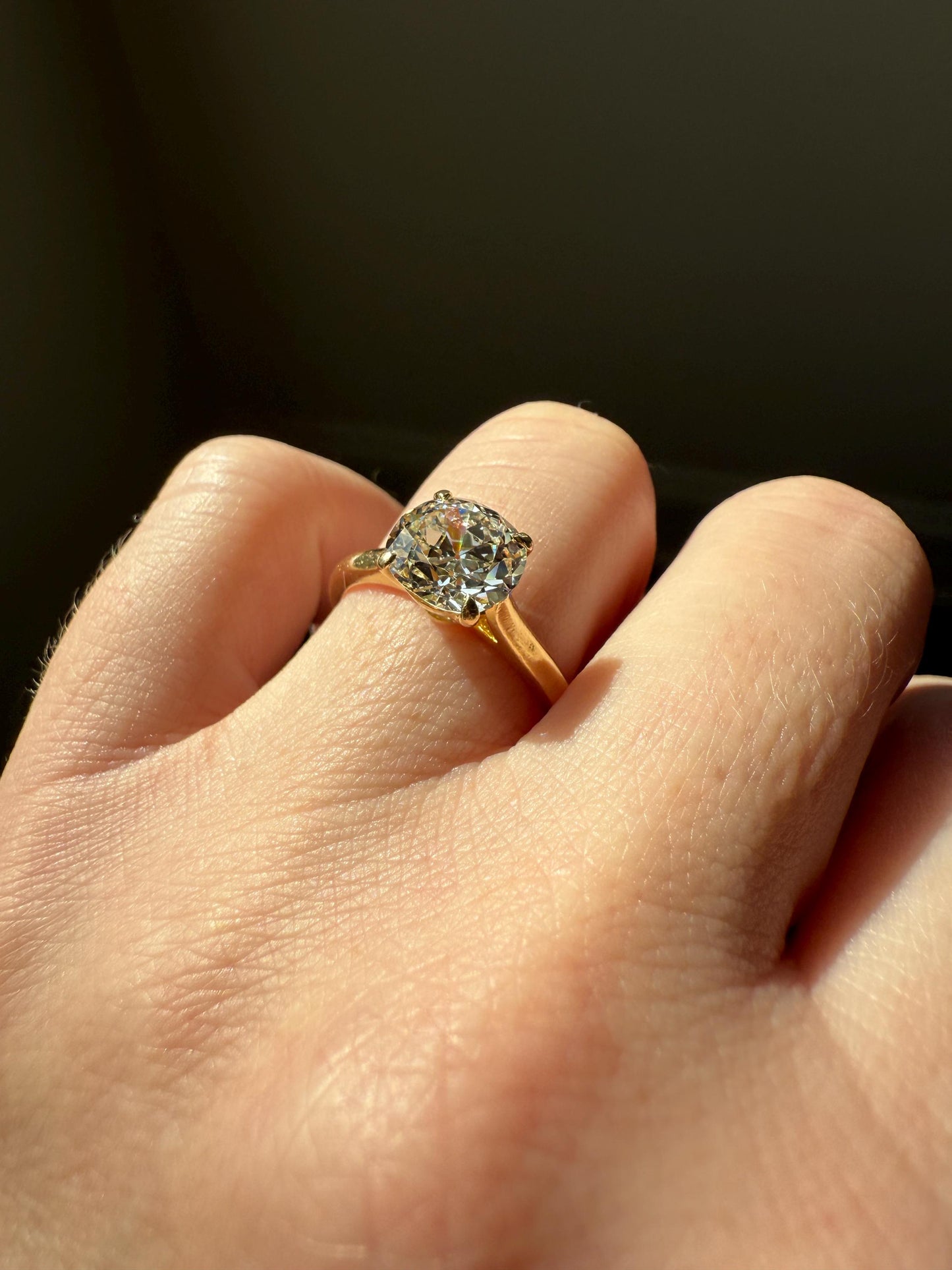 Antique 1.82 CARAT Natural Old European Mine Cushion Cut Hybrid DIAMOND Solitaire Engagement Ring 18k Gold Solid Yellow Prong w/ Cert Ooak