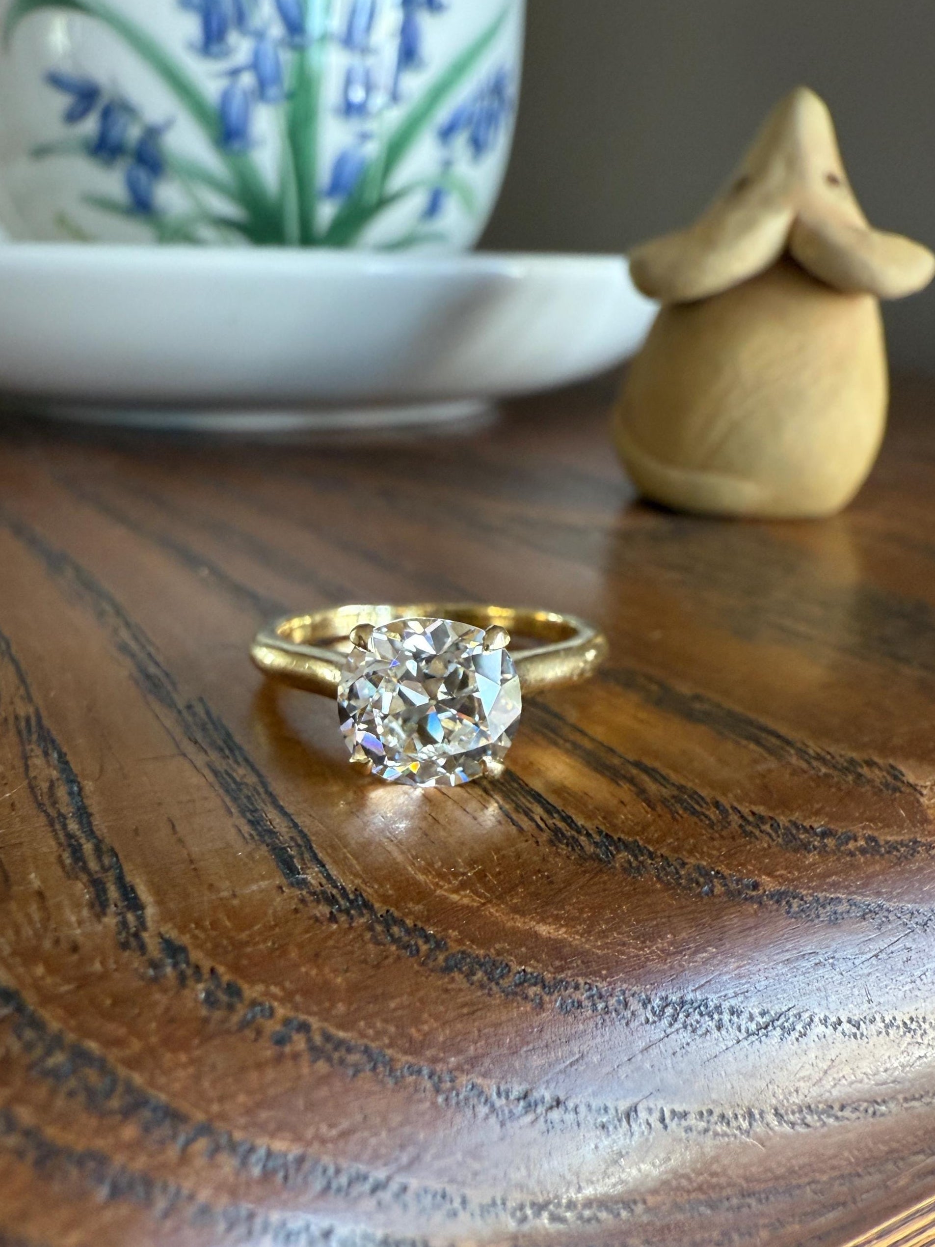 Antique 1.82 CARAT Natural Old European Mine Cushion Cut Hybrid DIAMOND Solitaire Engagement Ring 18k Gold Solid Yellow Prong w/ Cert Ooak