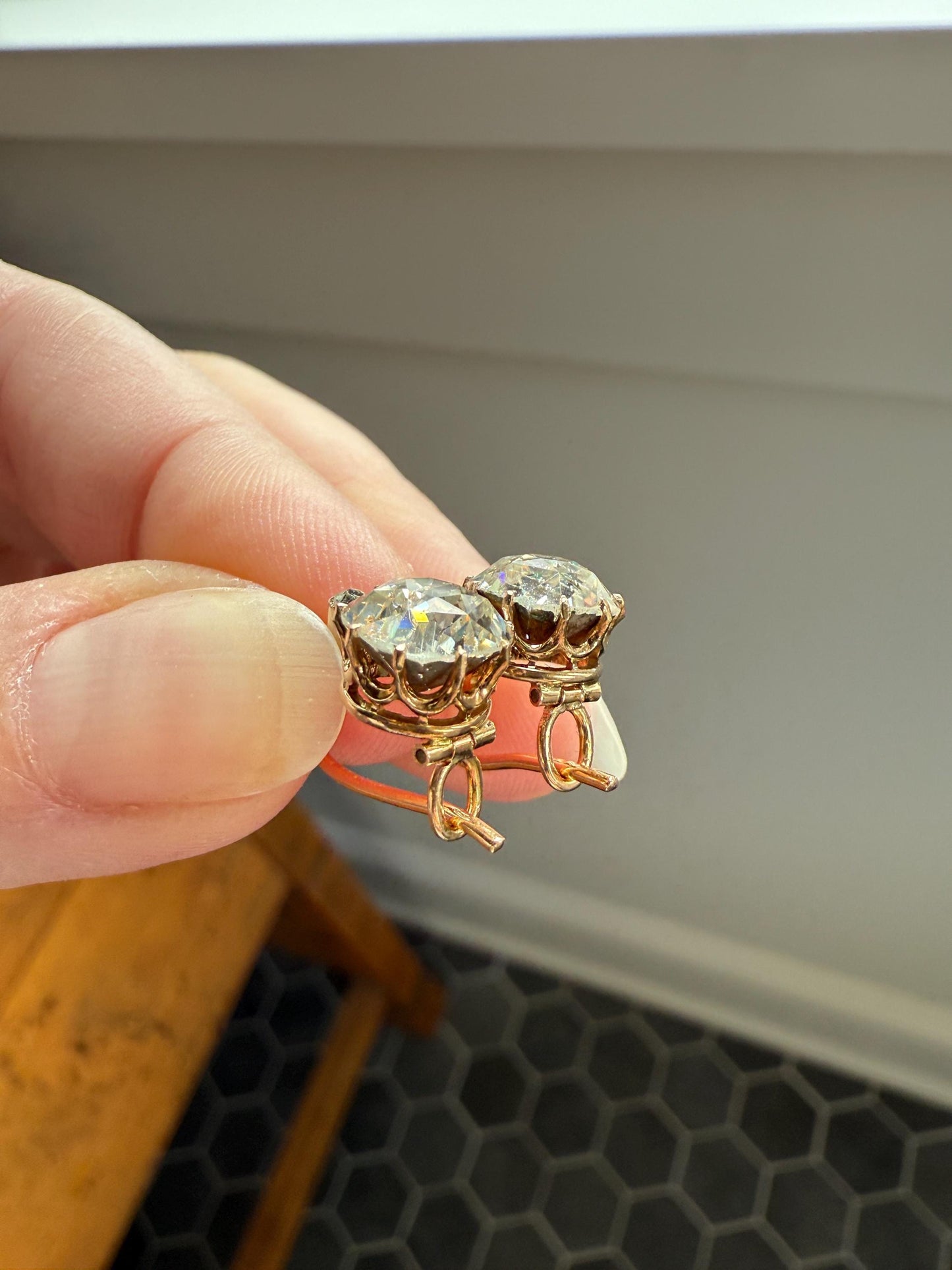 Victorian Large 4.5 Carats Total Antique Dangle Earrings Super Chunky Foiled Paste 18k Gold 4.5ctw Original Hand Made Mounts